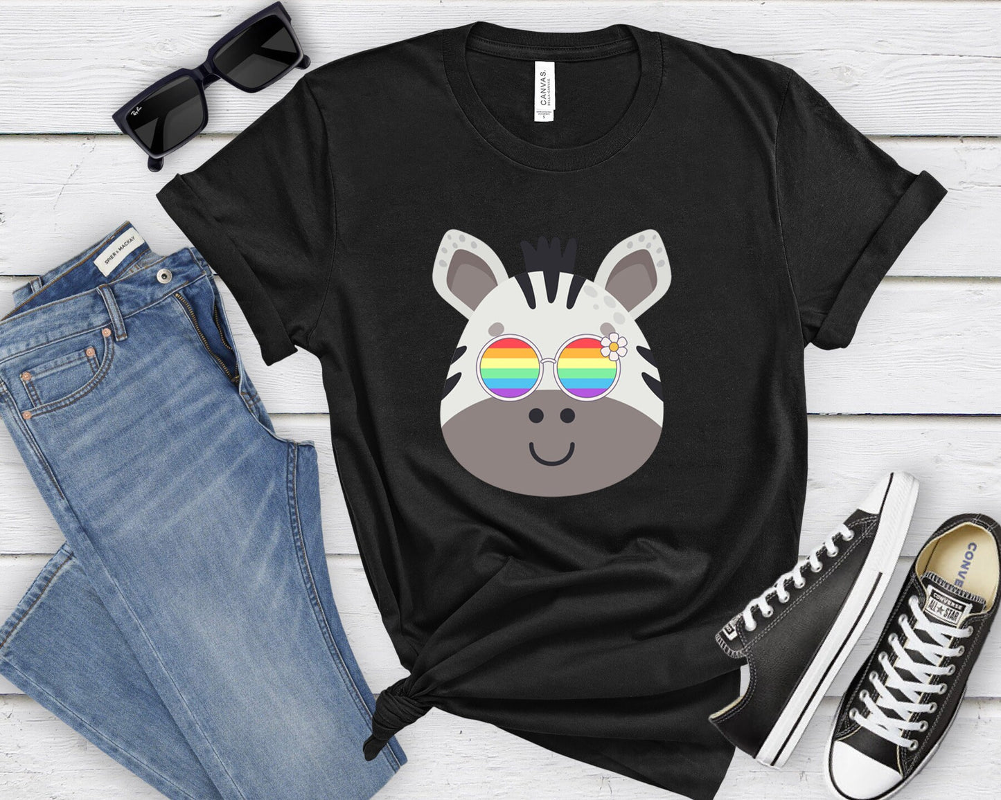 Super cute zebra with rainbow glasses shirt, Rainbow glasses on an adorable zebra, precious zebra showing off pride. Beautiful pride zebra
