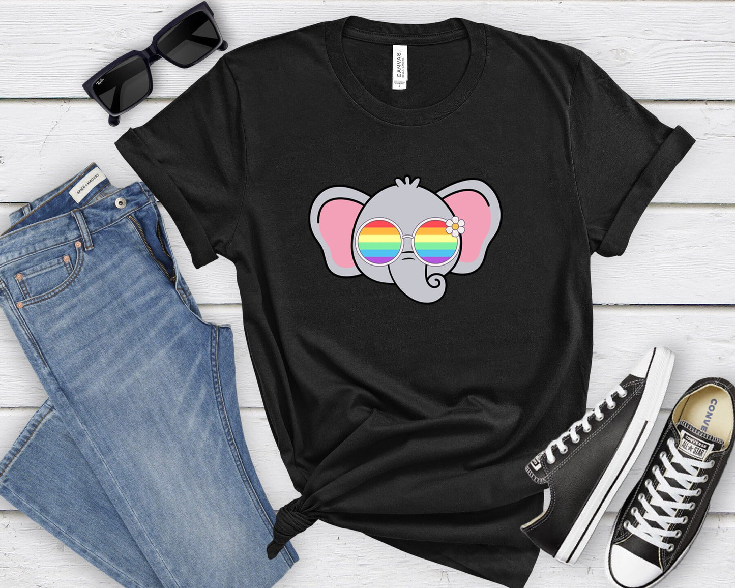 Super cute elephant rainbow glasses shirt, Rainbow glasses adorable elephant, precious elephant showing off pride. Beautiful pride elephant