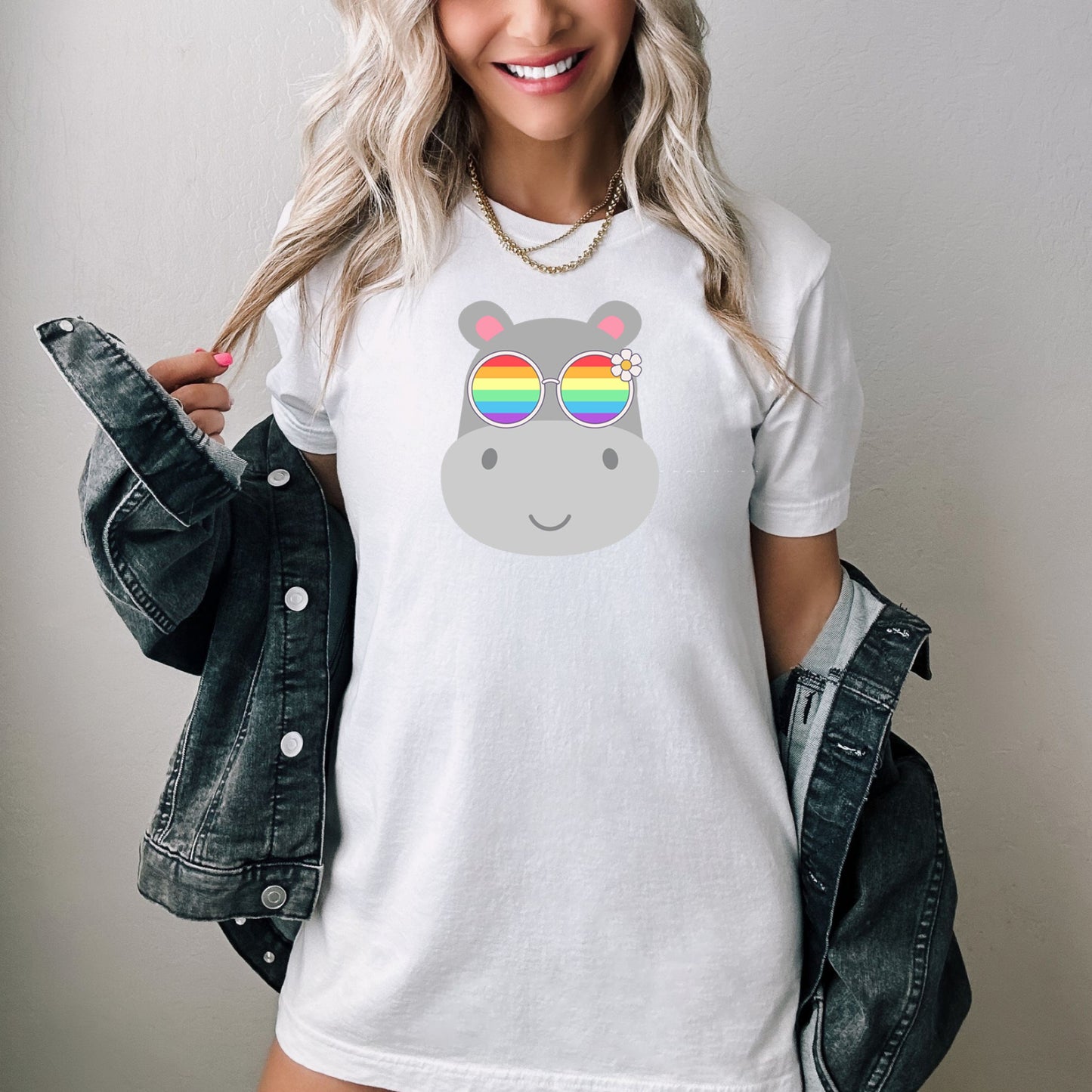 Super cute hippo with rainbow glasses shirt, Rainbow glasses on an adorable hippo, precious hippo showing off pride. Beautiful pride hippo