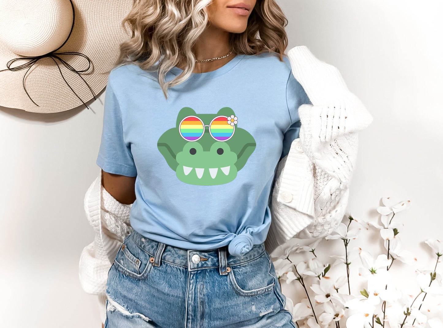 Super cute gator with rainbow glasses shirt, Rainbow glasses on an adorable gator, precious gator showing off pride. Beautiful pride gator