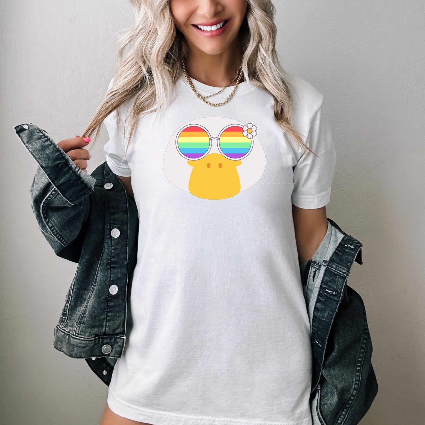 Super cute duck with rainbow glasses shirt, Rainbow glasses on an adorable duck, precious duck showing off pride. Beautiful pride duck