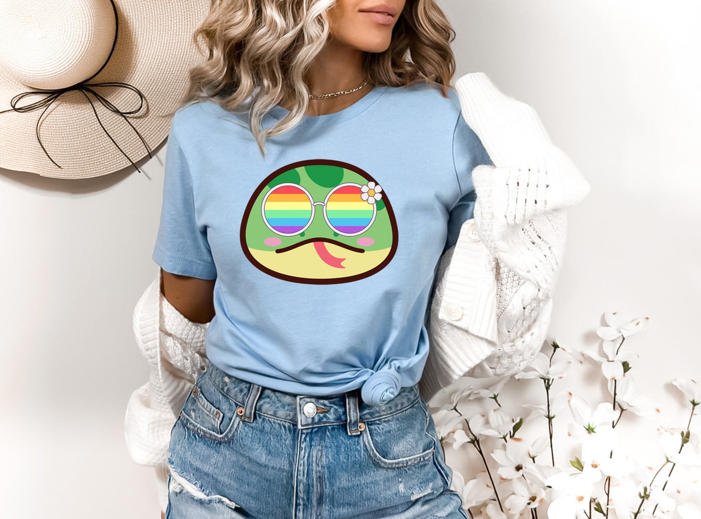 cute snake rainbow glasses shirt blue hat, Rainbow glasses on an adorable snake, precious snake showing off pride. Beautiful pride snake