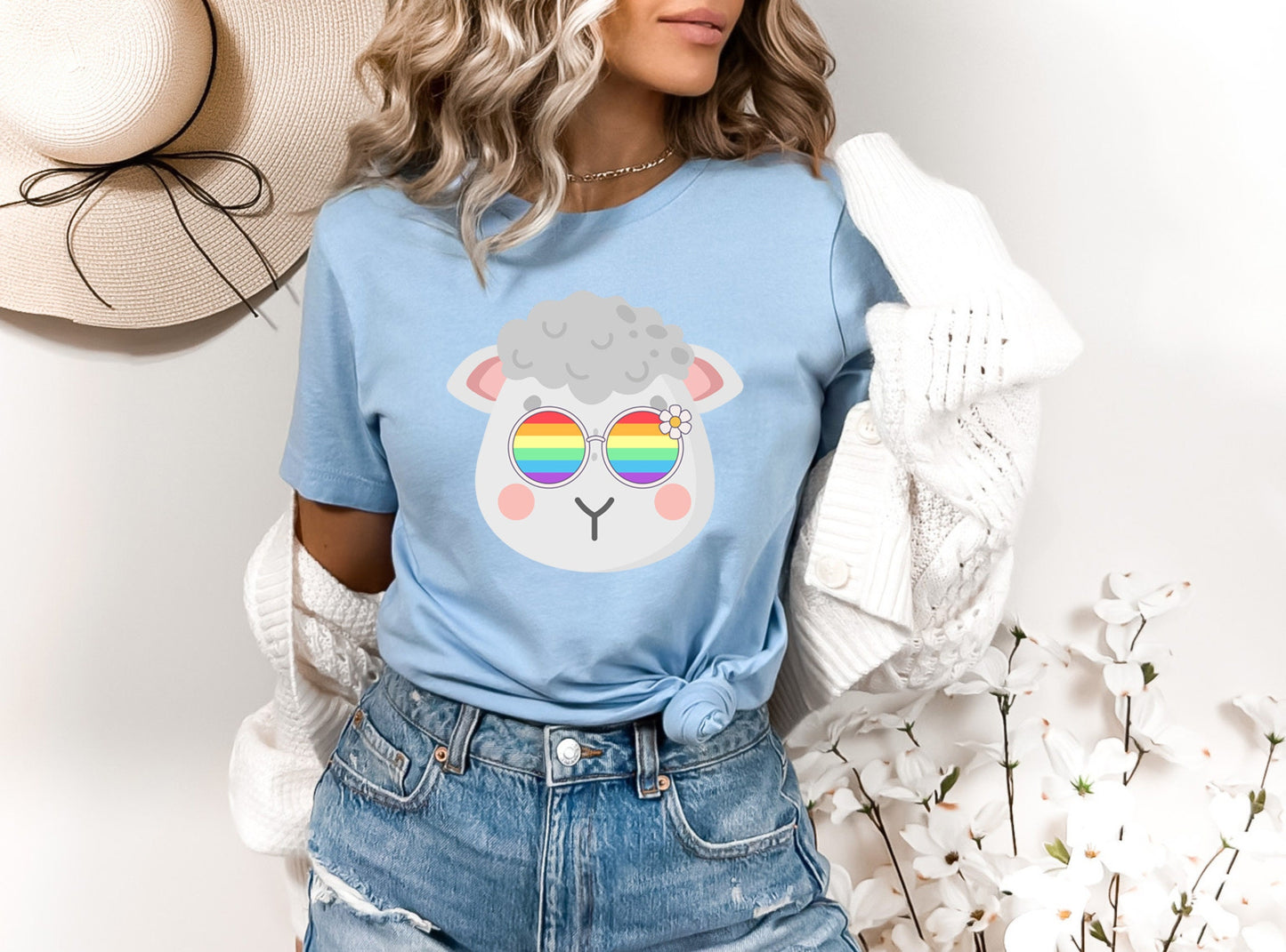 Super cute Sheep with rainbow glasses shirt, Rainbow glasses on an adorable Sheep, precious Sheep showing off pride. Beautiful pride Sheep