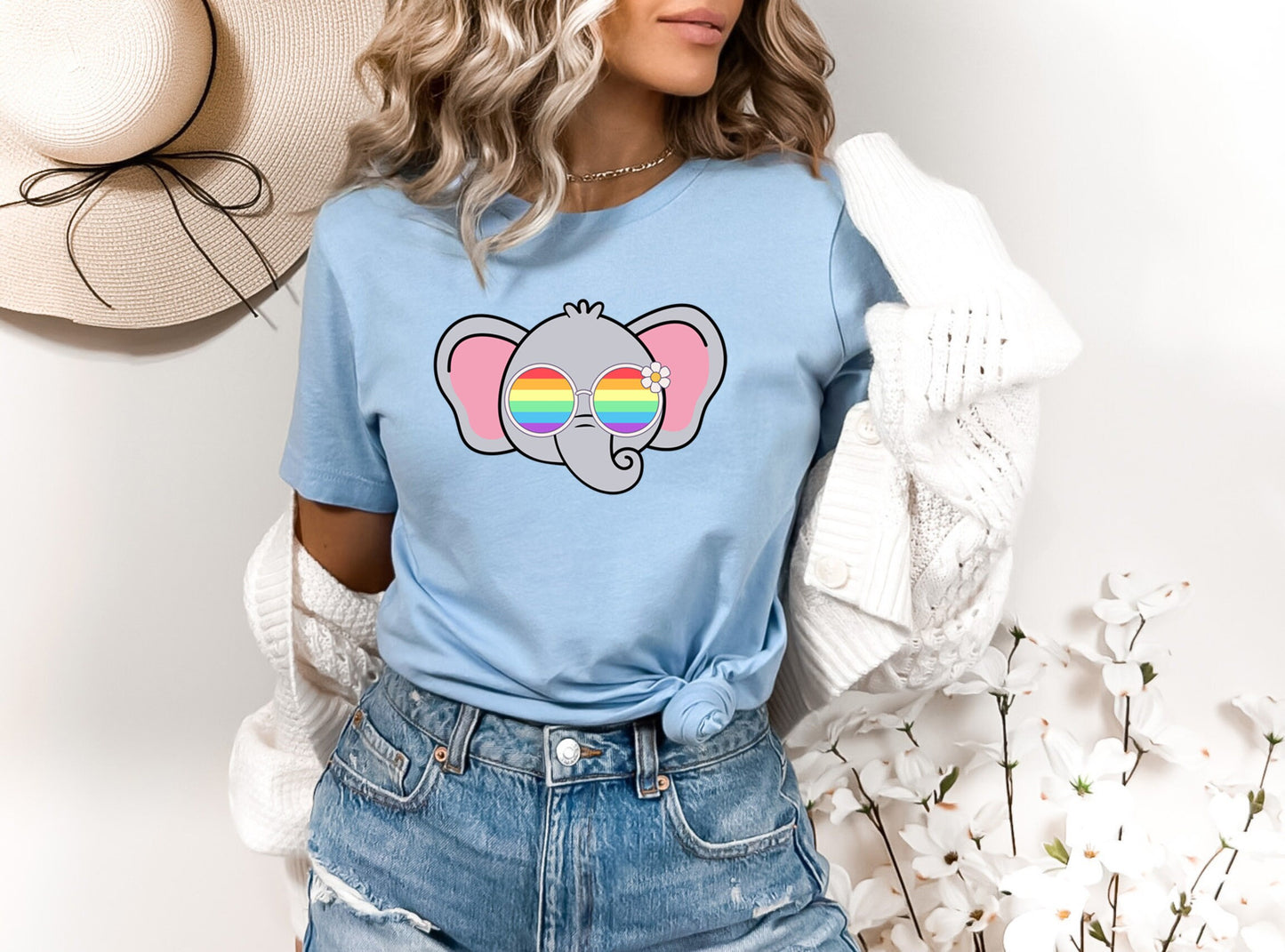Super cute elephant rainbow glasses shirt, Rainbow glasses adorable elephant, precious elephant showing off pride. Beautiful pride elephant