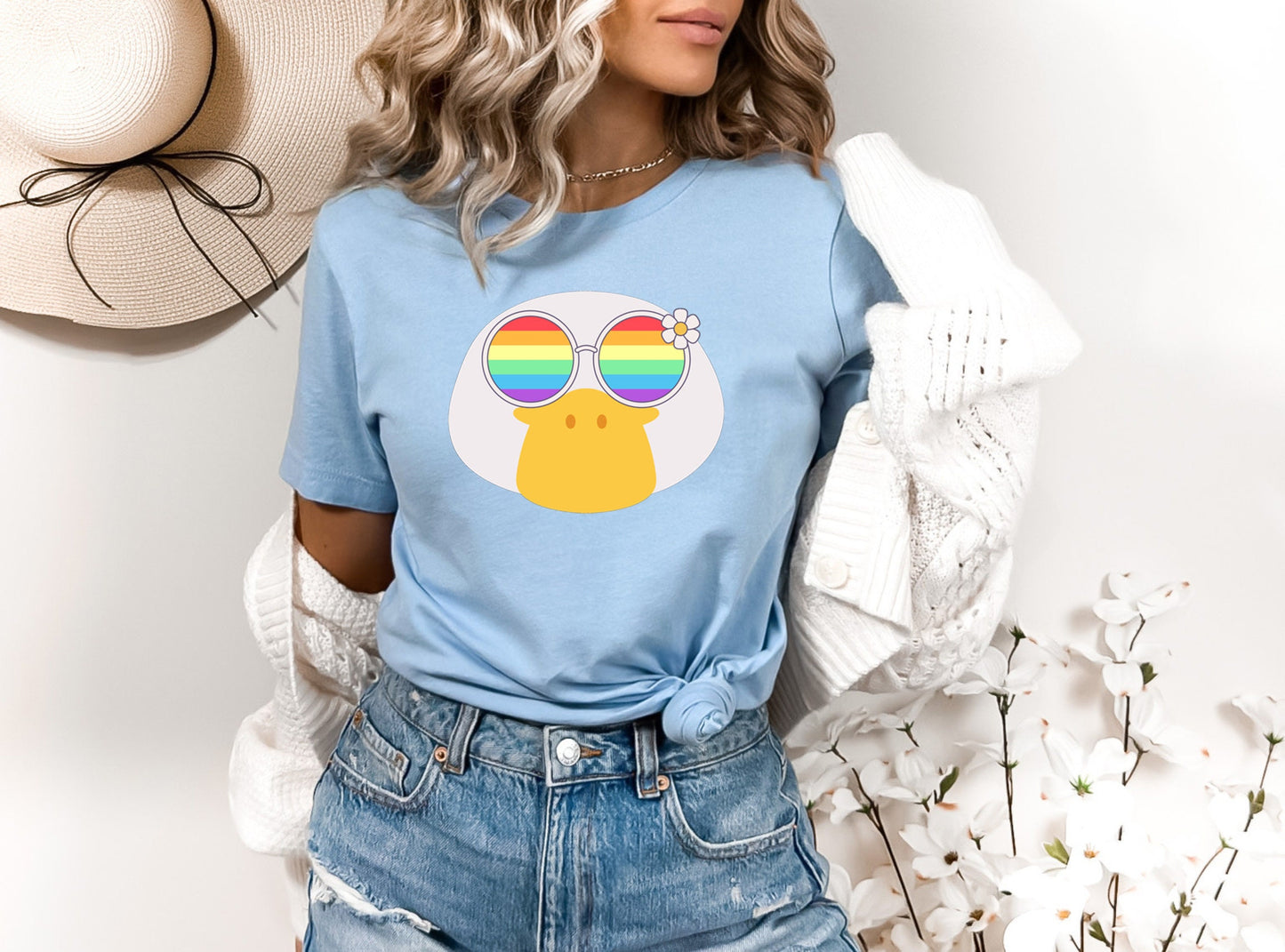 Super cute duck with rainbow glasses shirt, Rainbow glasses on an adorable duck, precious duck showing off pride. Beautiful pride duck