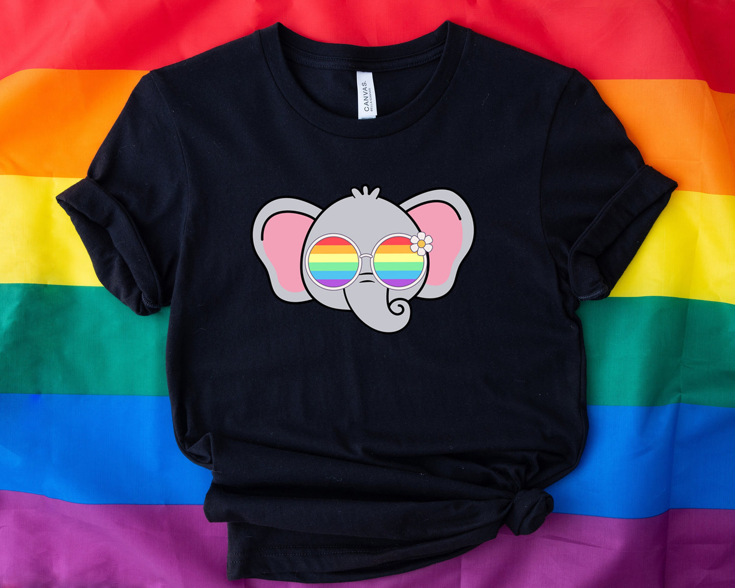 Super cute elephant rainbow glasses shirt, Rainbow glasses adorable elephant, precious elephant showing off pride. Beautiful pride elephant