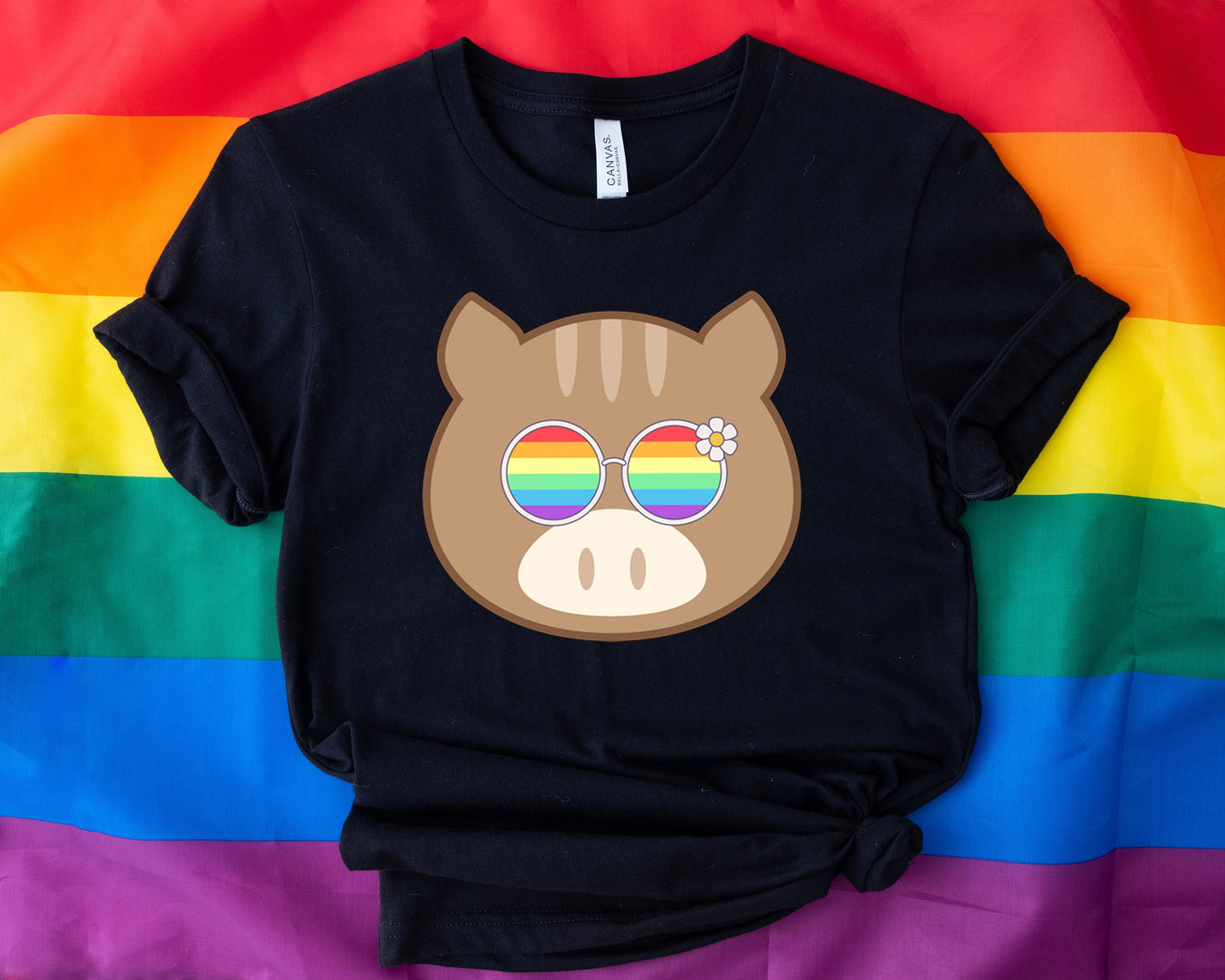 Super cute hog with rainbow glasses shirt, Rainbow glasses on an adorable hog, precious hog showing off pride. Beautiful pride hog