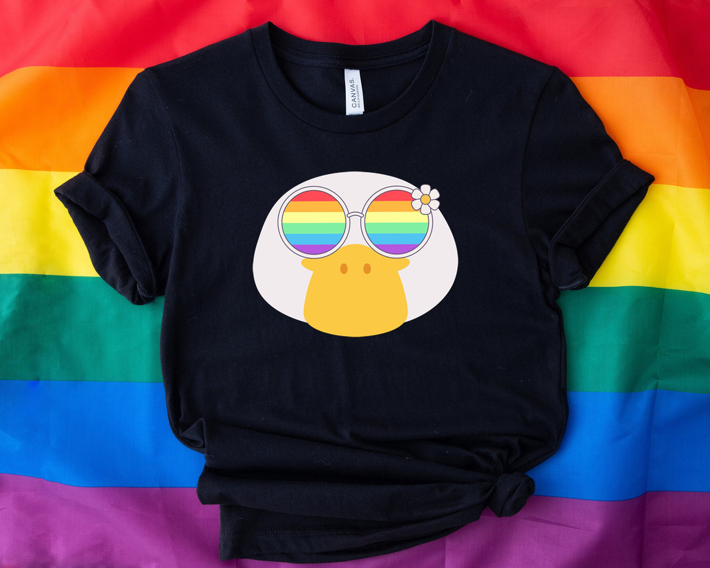 Super cute duck with rainbow glasses shirt, Rainbow glasses on an adorable duck, precious duck showing off pride. Beautiful pride duck