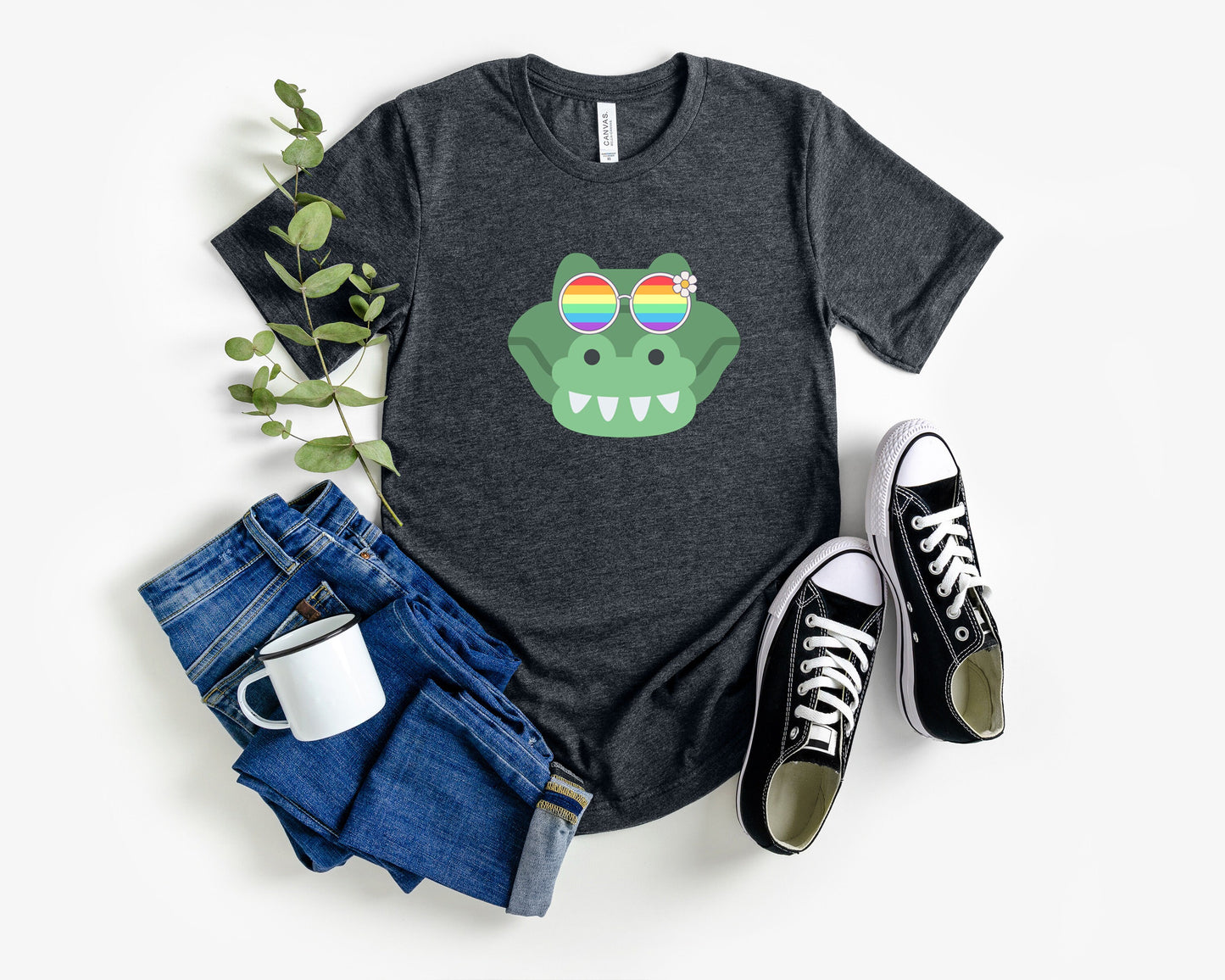 Super cute gator with rainbow glasses shirt, Rainbow glasses on an adorable gator, precious gator showing off pride. Beautiful pride gator