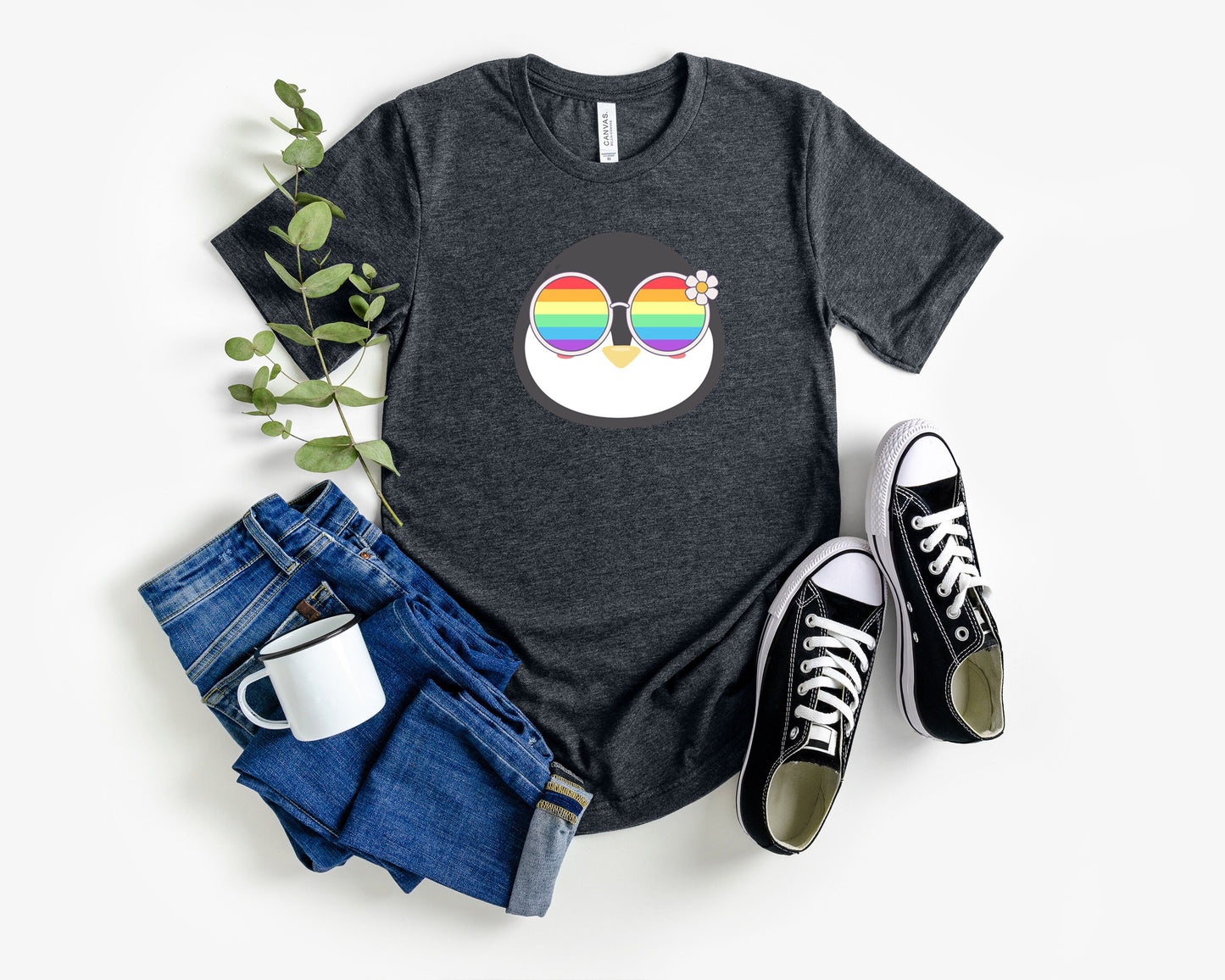 cute penguin with rainbow glasses shirt, Rainbow glasses on an adorable penguin, precious penguin showing off pride. Beautiful pride penguin