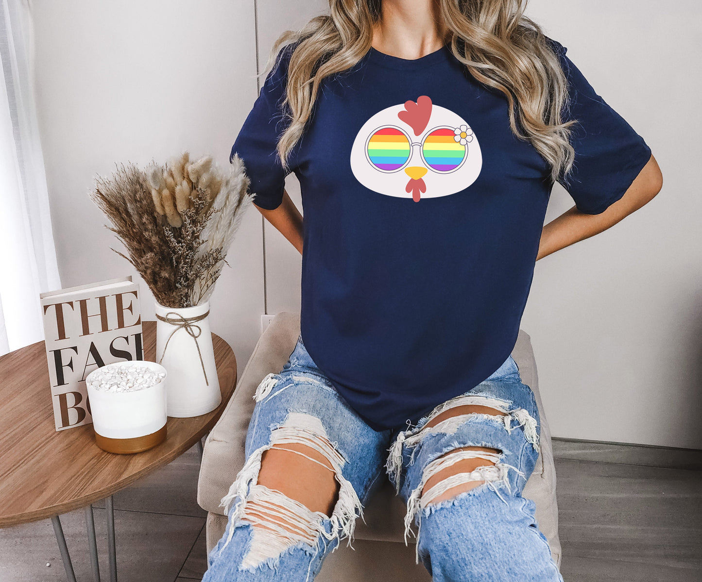 Super cute chicken rainbow glasses shirt, Rainbow glasses on adorable chicken, precious chicken showing off pride. Beautiful pride chicken