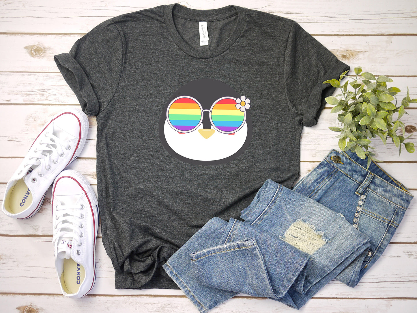 cute penguin with rainbow glasses shirt, Rainbow glasses on an adorable penguin, precious penguin showing off pride. Beautiful pride penguin