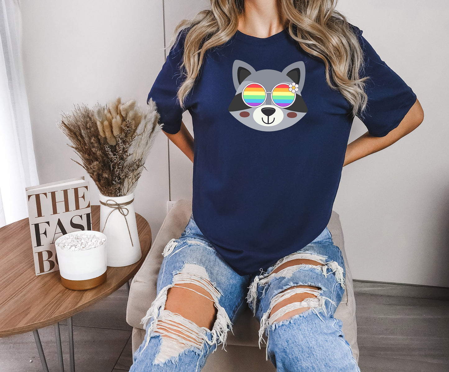 cute racoon with rainbow glasses shirt, Rainbow glasses on an adorable racoon, precious racoon showing off pride. Beautiful pride racoon
