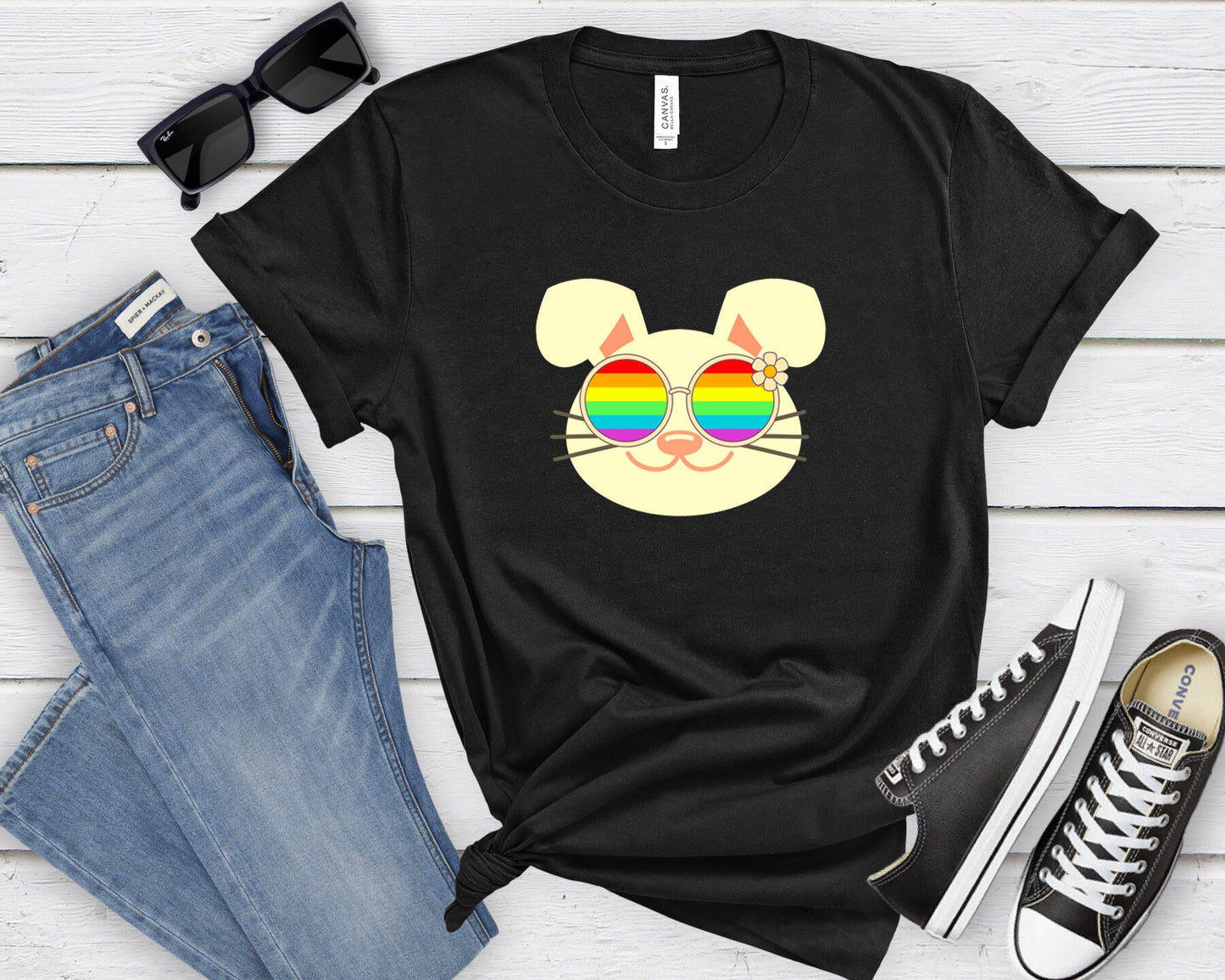 cute bunny rainbow glasses shirt, Rainbow glasses adorable Bunny, precious Bunny showing off pride. Beautiful pride Bunny