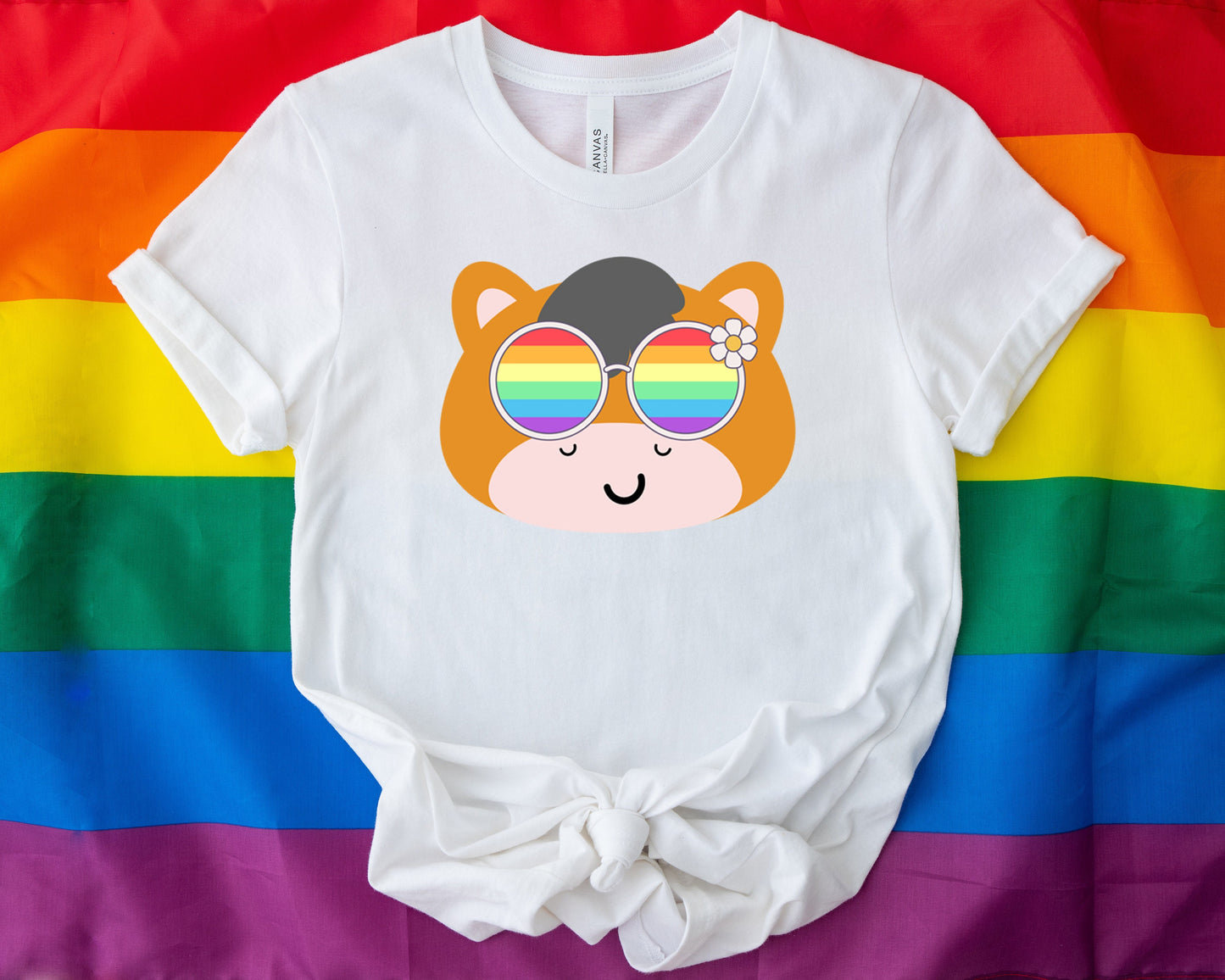Super cute Horse with rainbow glasses shirt, Rainbow glasses on an adorable Horse, precious Horse showing off pride. Beautiful pride Horse