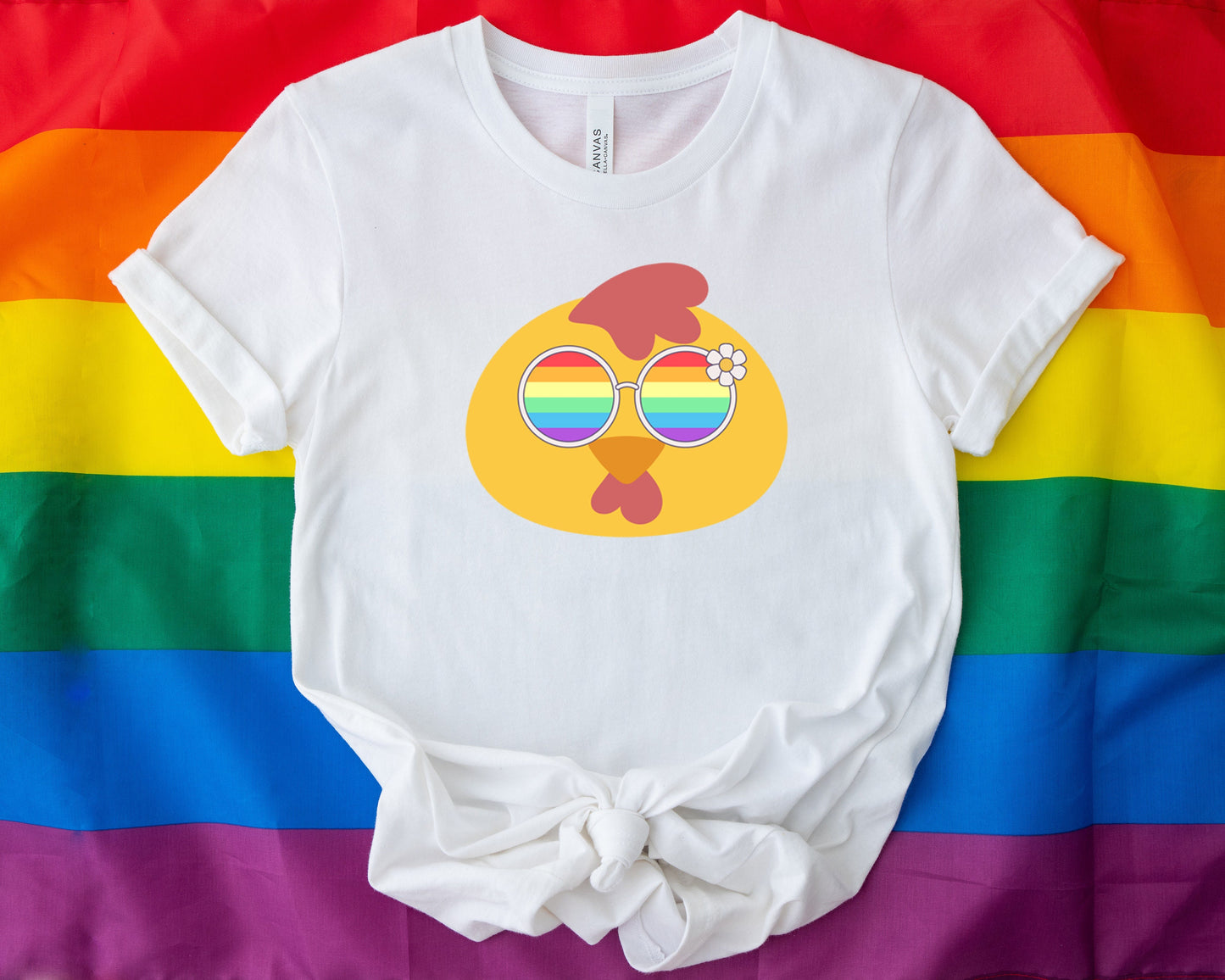 cute chicken with rainbow glasses shirt, Rainbow glasses on an adorable chicken, precious chicken showing off pride. Beautiful pride chicken
