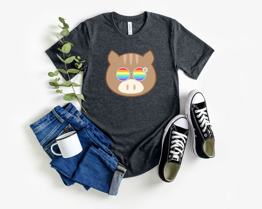 Super cute hog with rainbow glasses shirt, Rainbow glasses on an adorable hog, precious hog showing off pride. Beautiful pride hog