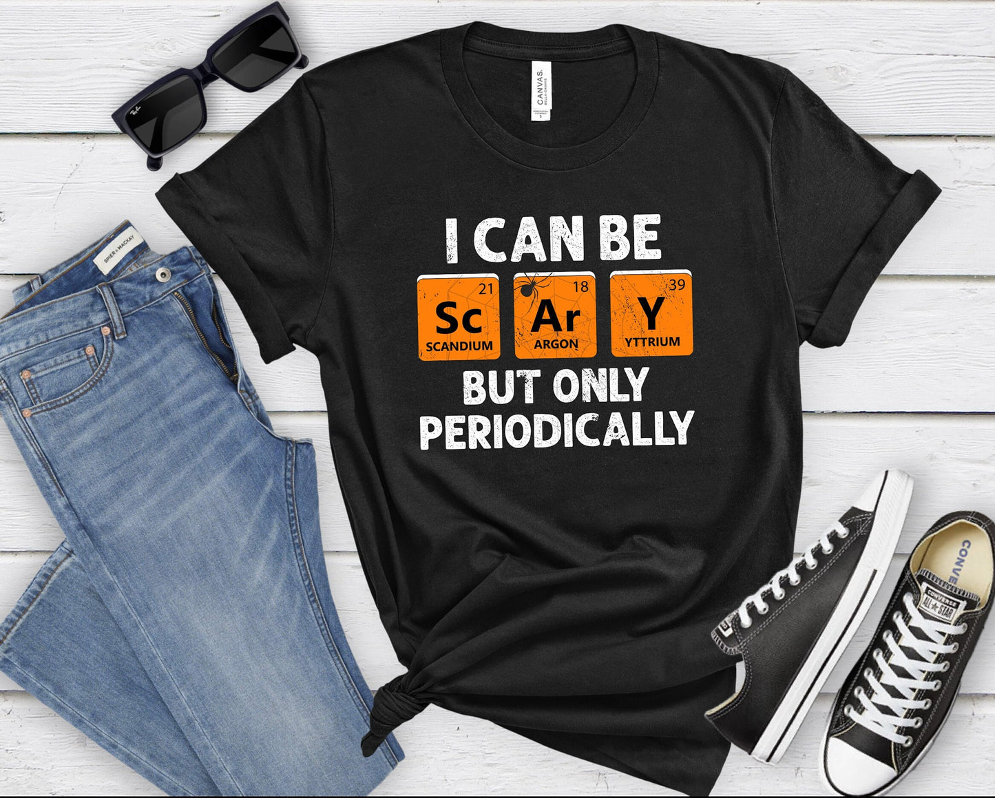 I Can Be Scary But Only Periodically T Shirt, Mens Womens Halloween Tees, Funny Halloween Shirt, Periodic Table Shirt, Cute Halloween Shirt