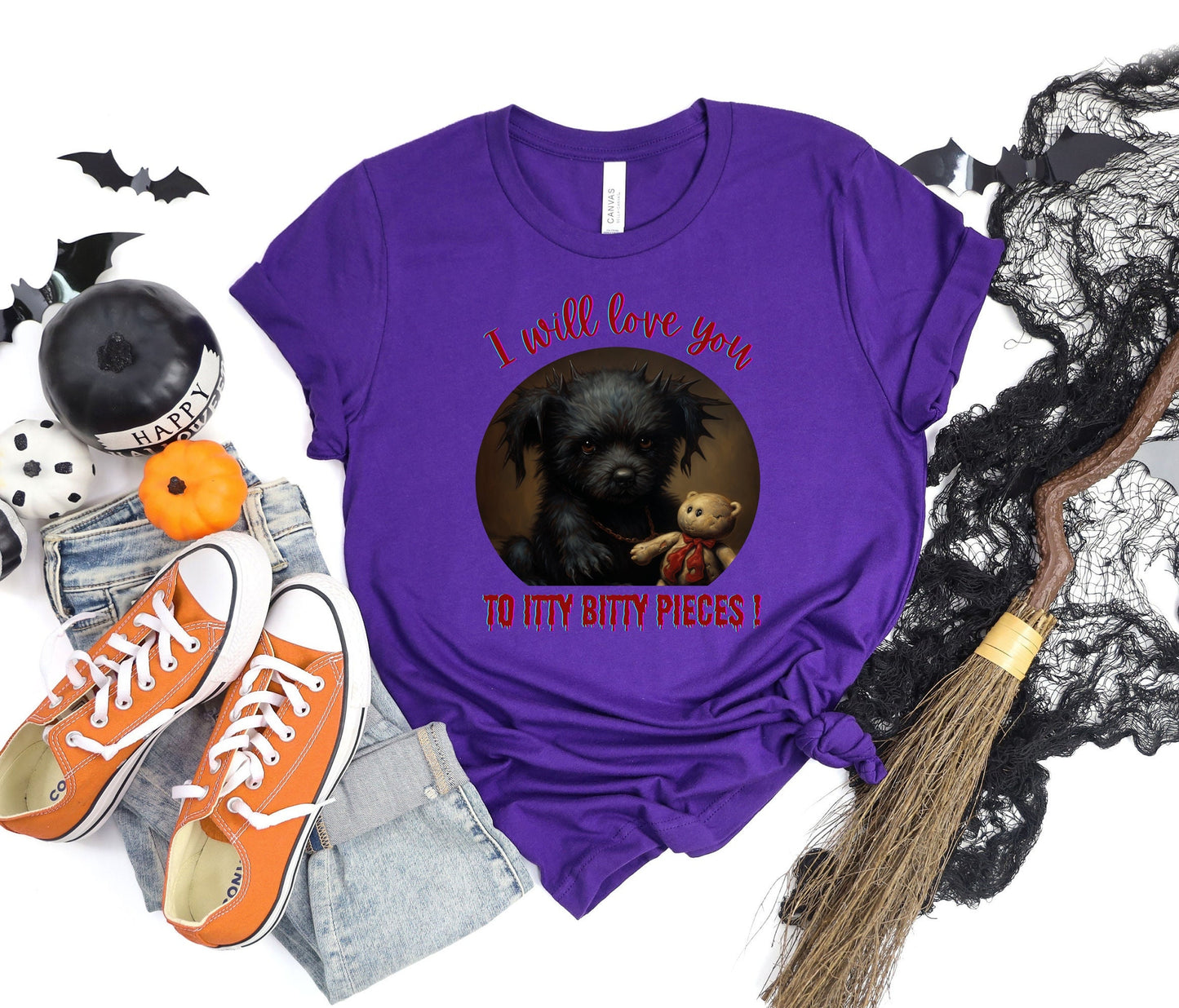 Halloween Puppy With Evil Intentions Shirt, I Love You To Itty Bitty Pieces Shirt, Cute Black dog with a dark secret shirt, creepy puppy tee