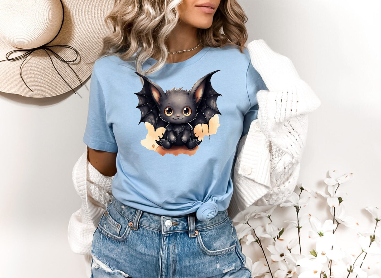 Halloween Black Vampire Bat Shirt, Bat Wants To Play Shirt, Adorable Black Bat with Big Eyes shirt, Halloween Witches Vampire Bat Shirt
