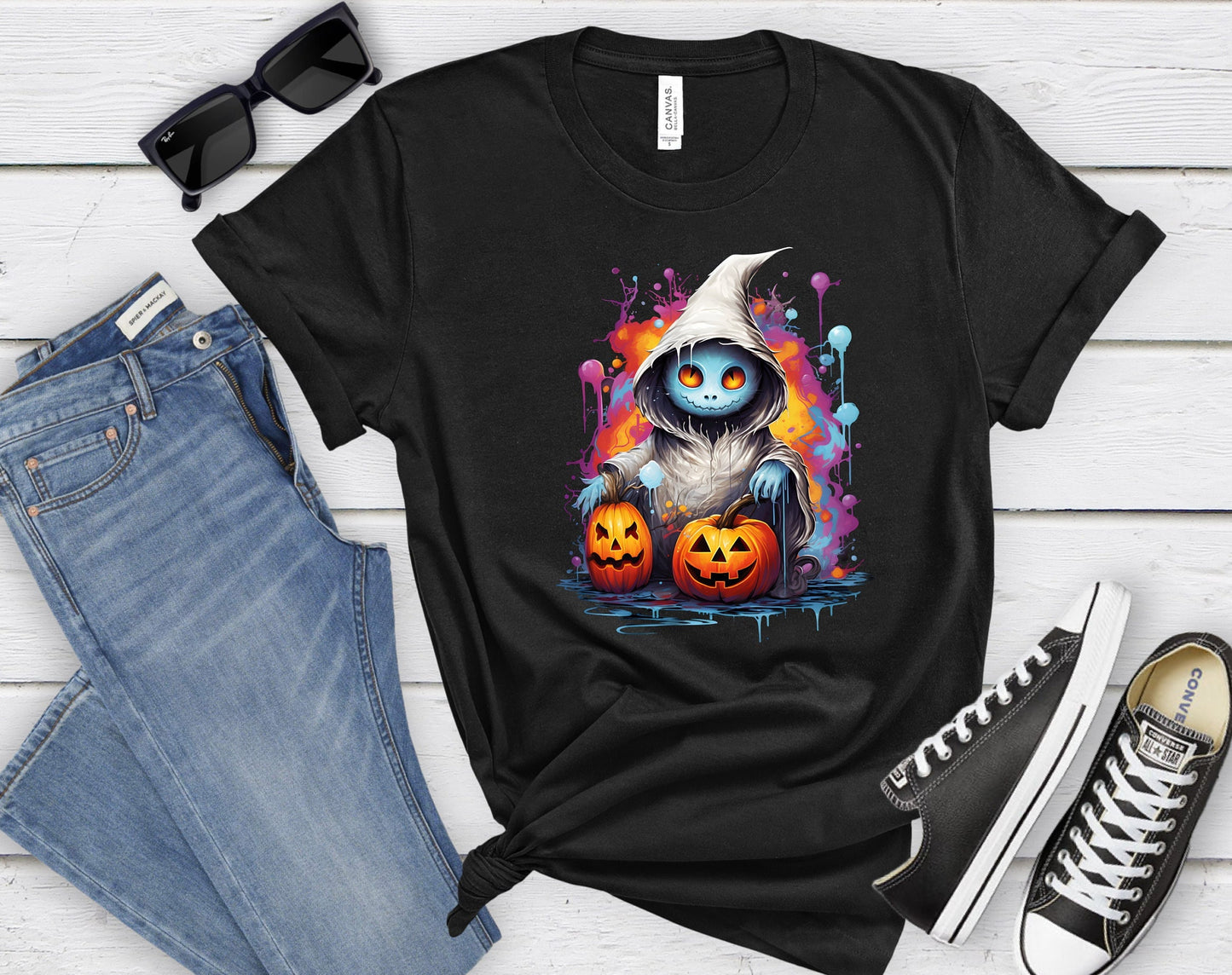 Halloween Hooded Ghost Pumpkin Shirt, Ghost Wants To Play Shirt, Creepy Ghost shirt, Halloween Colorful Splash Ghost Shirt, Creeper Ghost