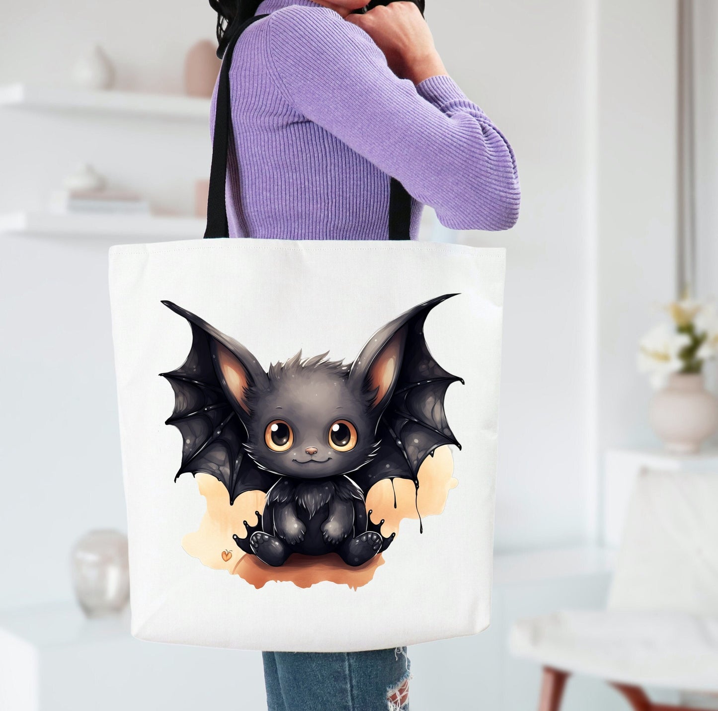 Adorable Tote bag with cute Bat, Bat Tote bag for any Occasion, Cute Bat Tote bag perfect for Halloween, Men's, Womens, Kids Tote bag