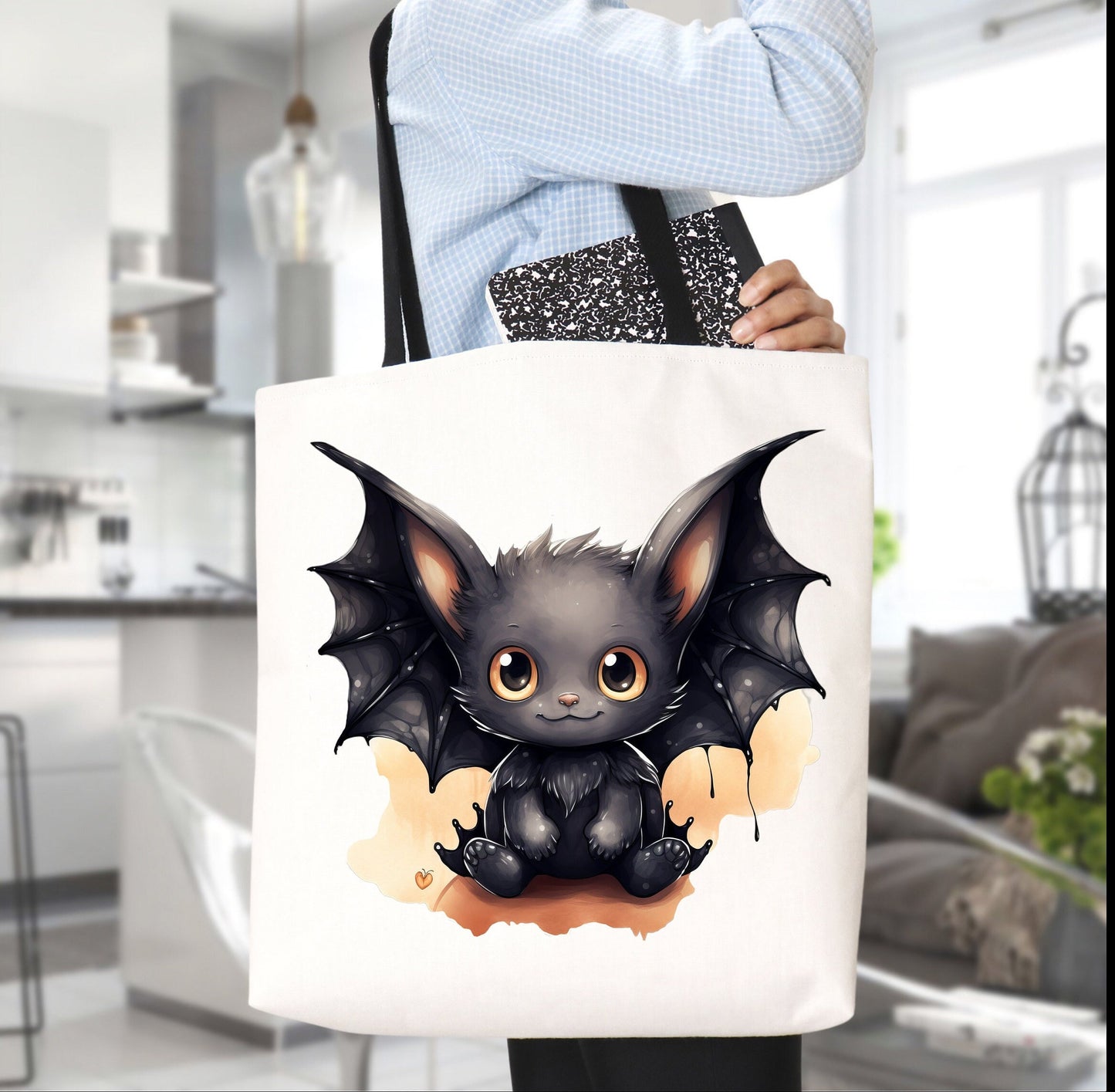 Adorable Tote bag with cute Bat, Bat Tote bag for any Occasion, Cute Bat Tote bag perfect for Halloween, Men's, Womens, Kids Tote bag