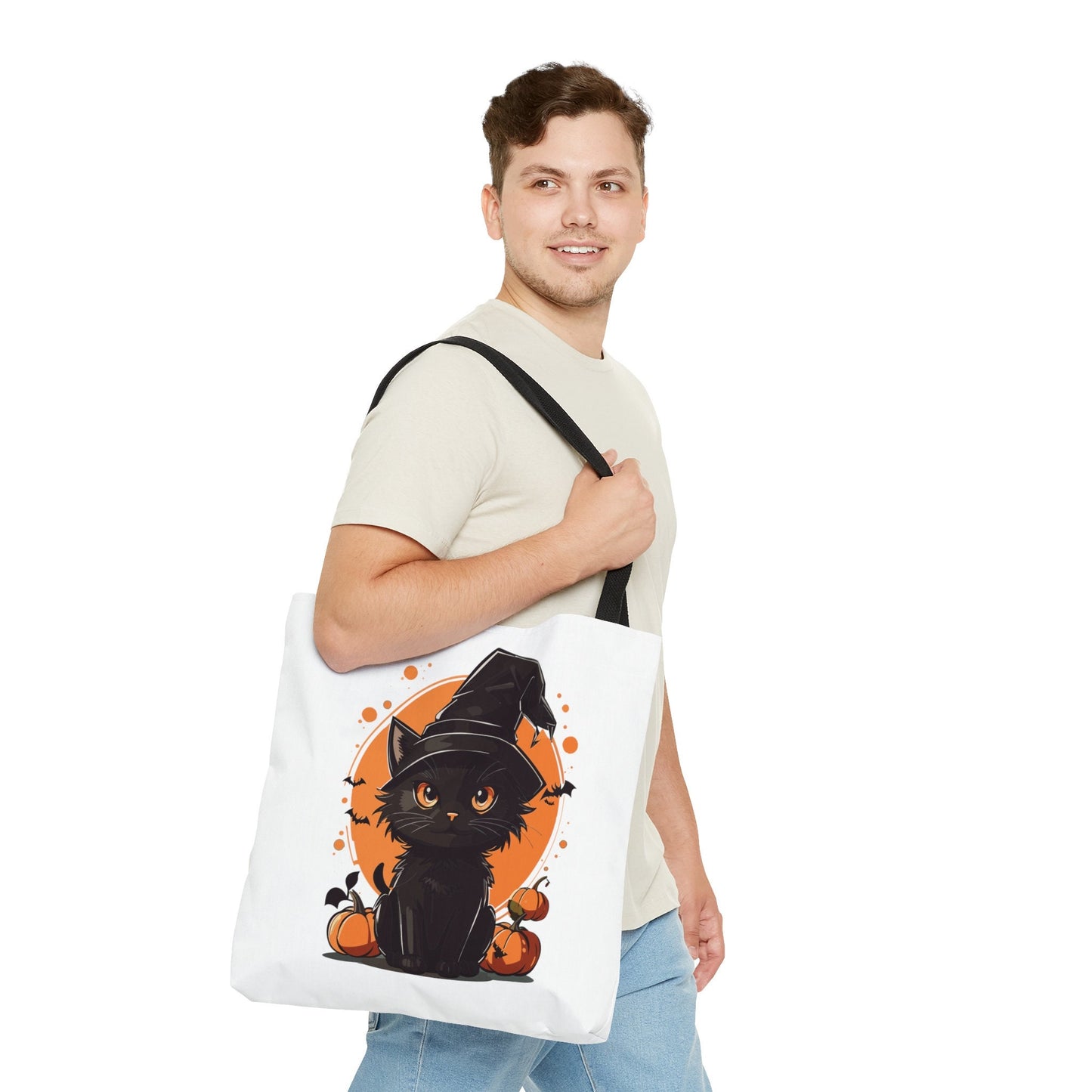 Adorable Tote bag with cute Cat, Cat Tote bag for any Occassion, Cute Cat Tote bag perfect for Halloween,  Mens, Womens, Kids Tote bag