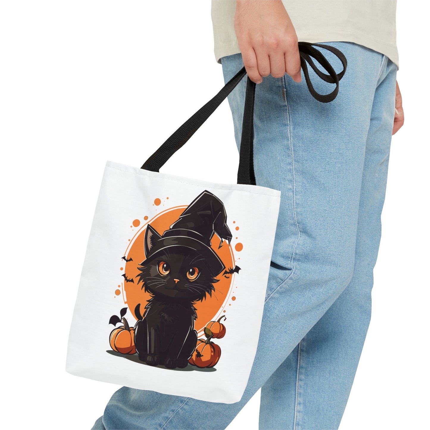 Adorable Tote bag with cute Cat, Cat Tote bag for any Occassion, Cute Cat Tote bag perfect for Halloween,  Mens, Womens, Kids Tote bag