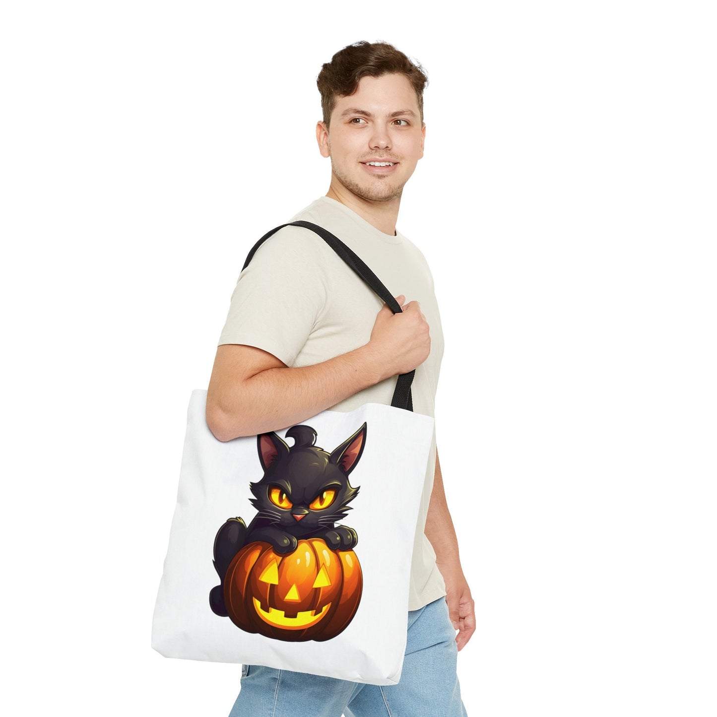 Adorable Halloween Tote bag with A Cute Black Cat and Pumpkin, Spooky Tote bag for Men women or kids to use on any Occasion,