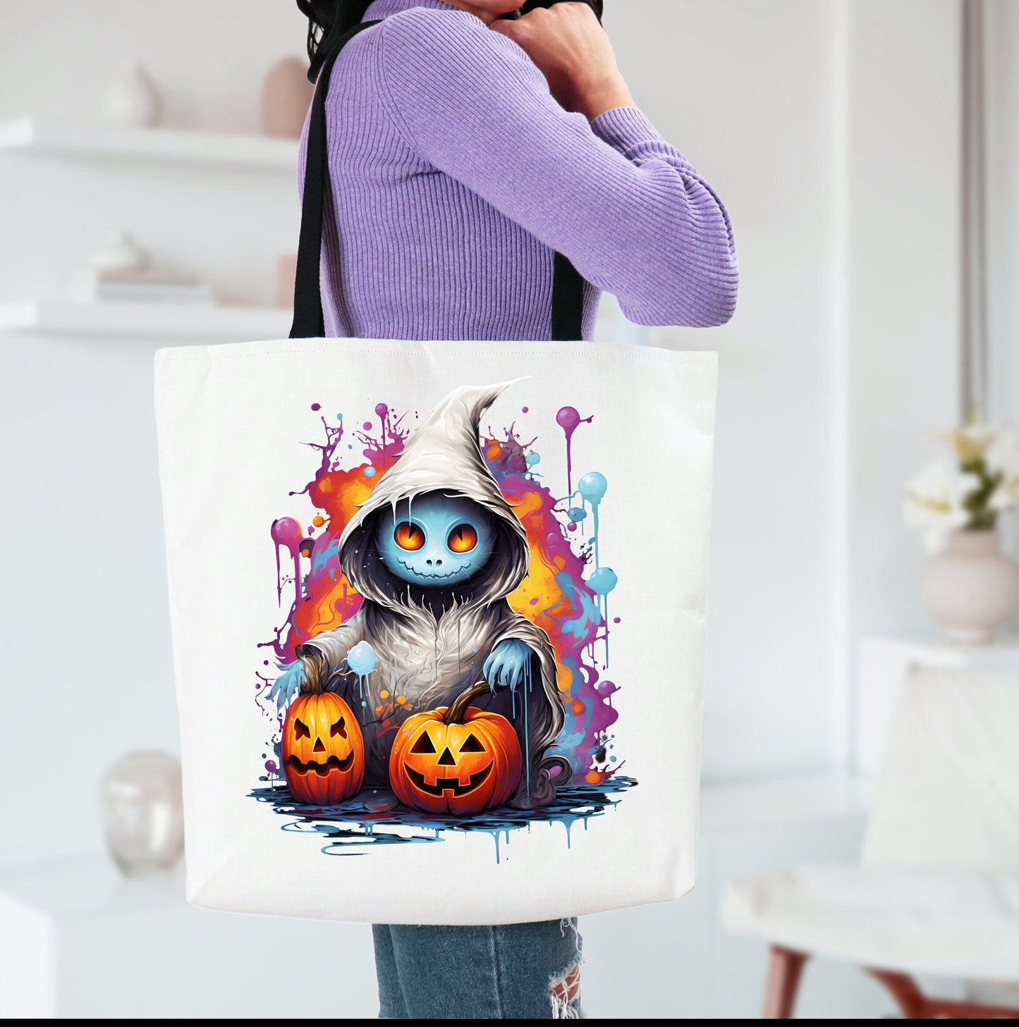 Adorable Tote bag with cute Ghost, Ghost Tote bag for any Occassion, Cute Ghost Tote bag perfect for Halloween,  Mens, Womens, Kids Tote bag