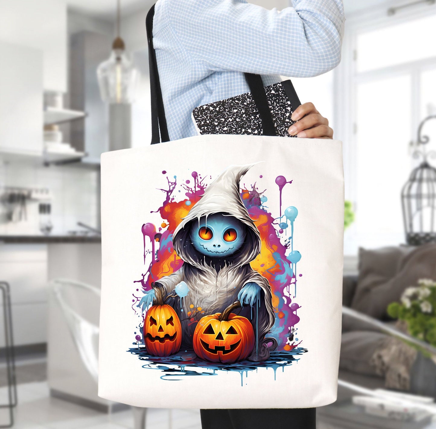 Adorable Tote bag with cute Ghost, Ghost Tote bag for any Occassion, Cute Ghost Tote bag perfect for Halloween,  Mens, Womens, Kids Tote bag