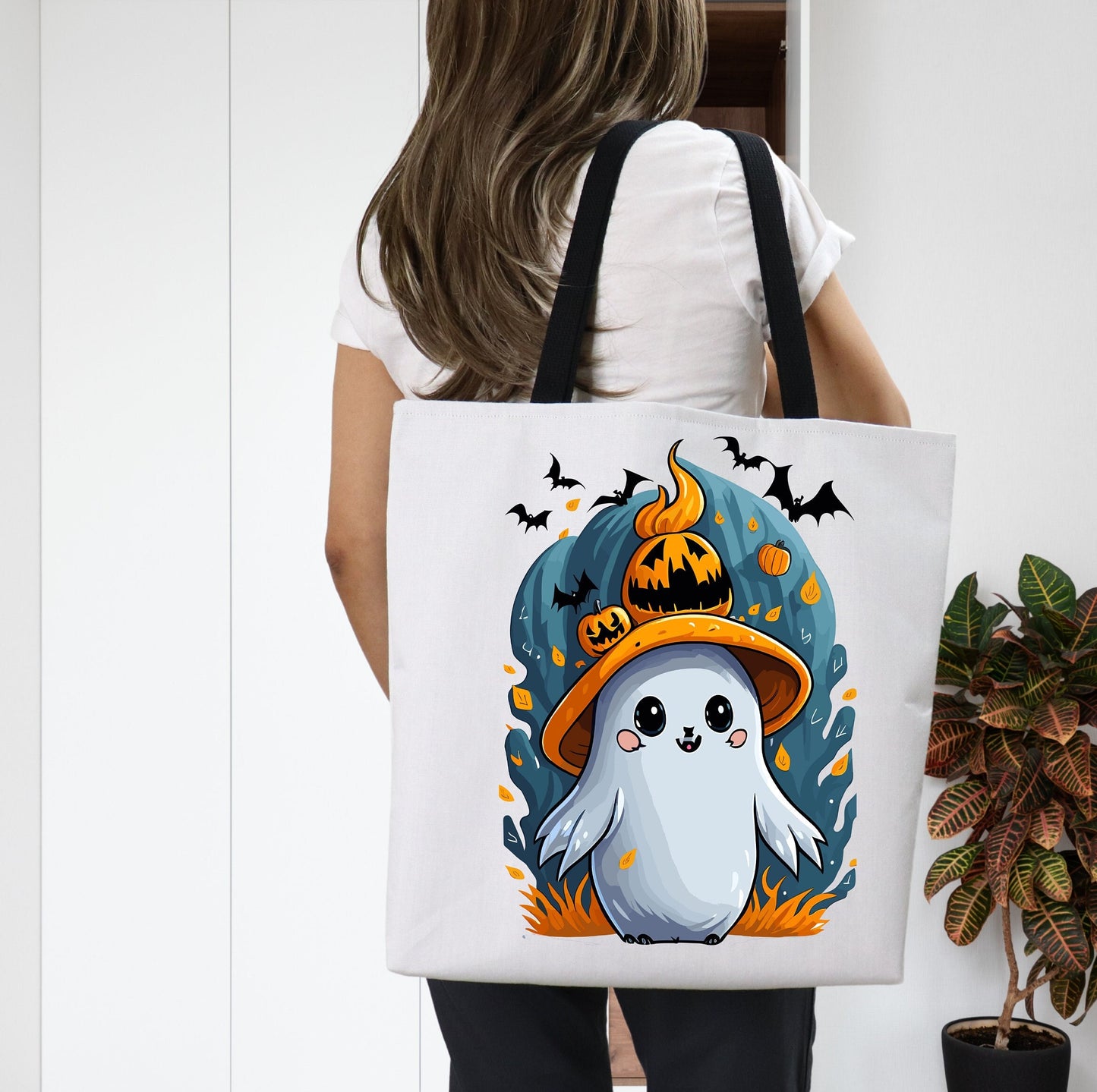 Adorable Tote bag with cute Ghost, Ghost Tote bag for any Occassion, Cute Ghost Tote bag perfect for Halloween,  Mens, Womens, Kids Tote bag