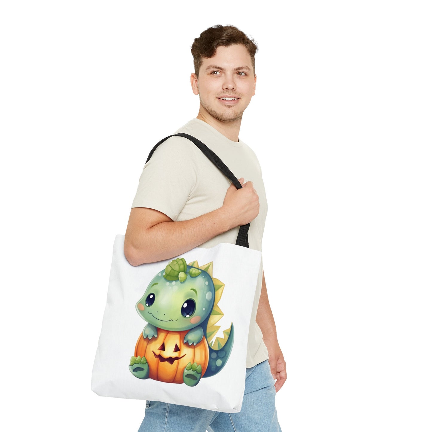 Adorable Tote bag with cute Dinosaur, Dinosaur Tote bag for any Occassion, Cute Dinosaur Tote for Halloween,  Mens, Womens, Kids Tote bag