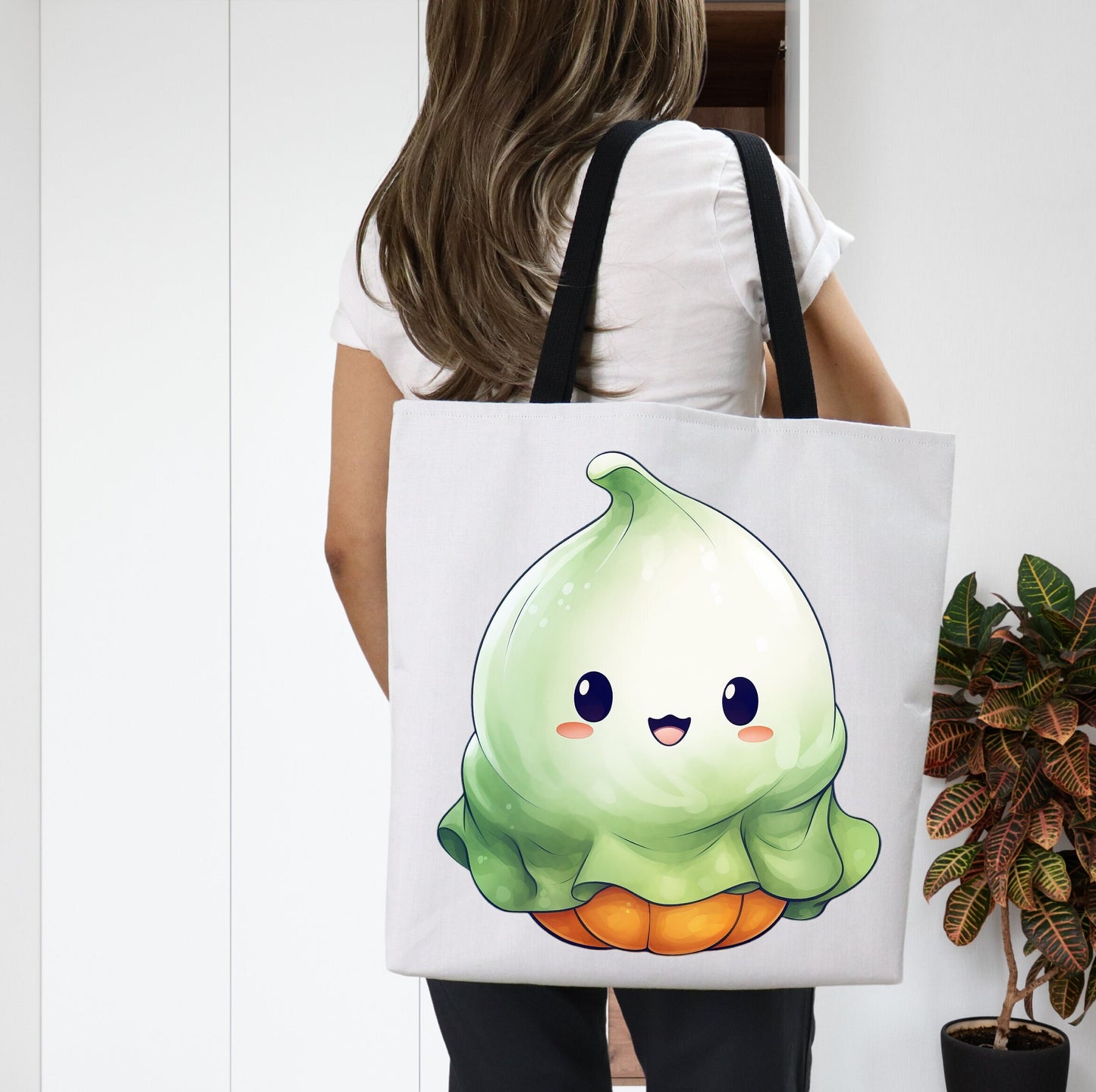 Cute Tote Bag with adorable Ghost, Ghost Tote bag for any Occassion, Cute Ghost Tote bag for Halloween,  Mens, Womens, Kids Tote bag