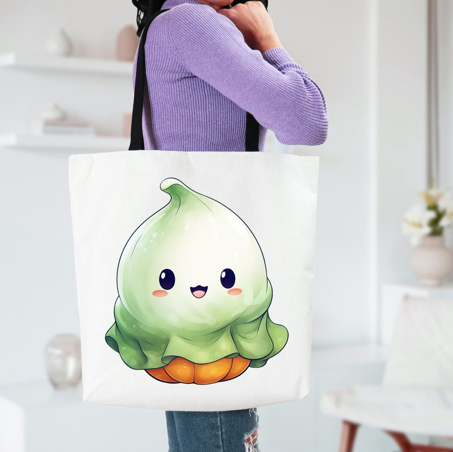 Cute Tote Bag with adorable Ghost, Ghost Tote bag for any Occassion, Cute Ghost Tote bag for Halloween,  Mens, Womens, Kids Tote bag