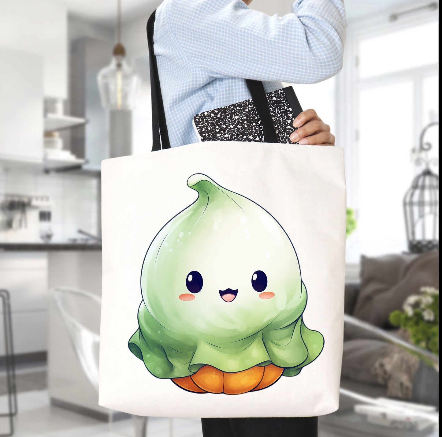 Cute Tote Bag with adorable Ghost, Ghost Tote bag for any Occassion, Cute Ghost Tote bag for Halloween,  Mens, Womens, Kids Tote bag