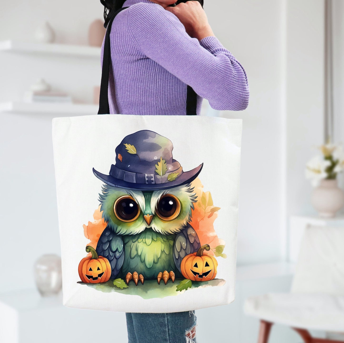 Adorable Tote bag with cute Owl, Owl Tote bag for any Occassion, Cute Owl Tote bag for Halloween,  Mens, Womens, Kids Tote bag.