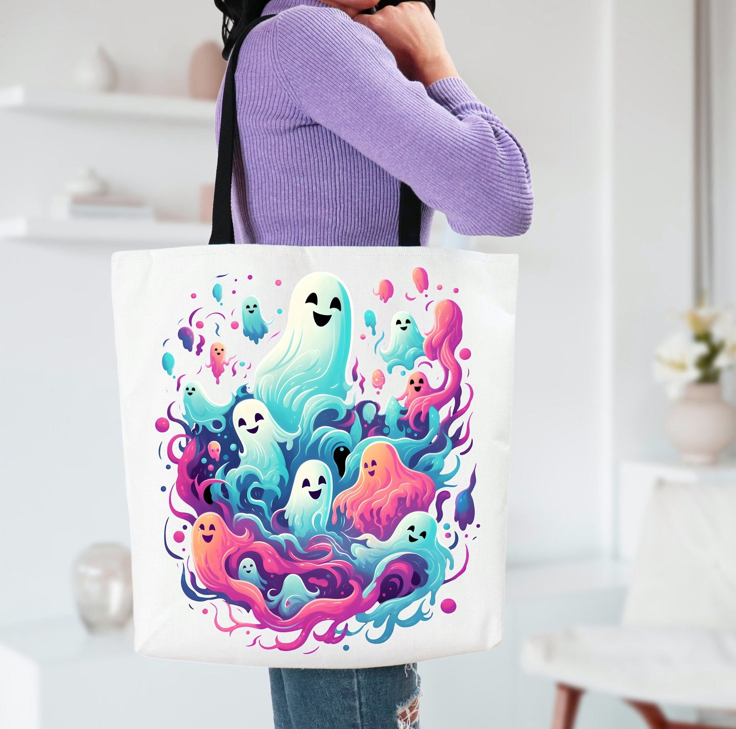 Adorable Tote bag with cute Ghost group, Ghost Tote bag for any Occassion, Cute Ghost Tote bag for Halloween,  Mens, Womens, Kids Tote bag.