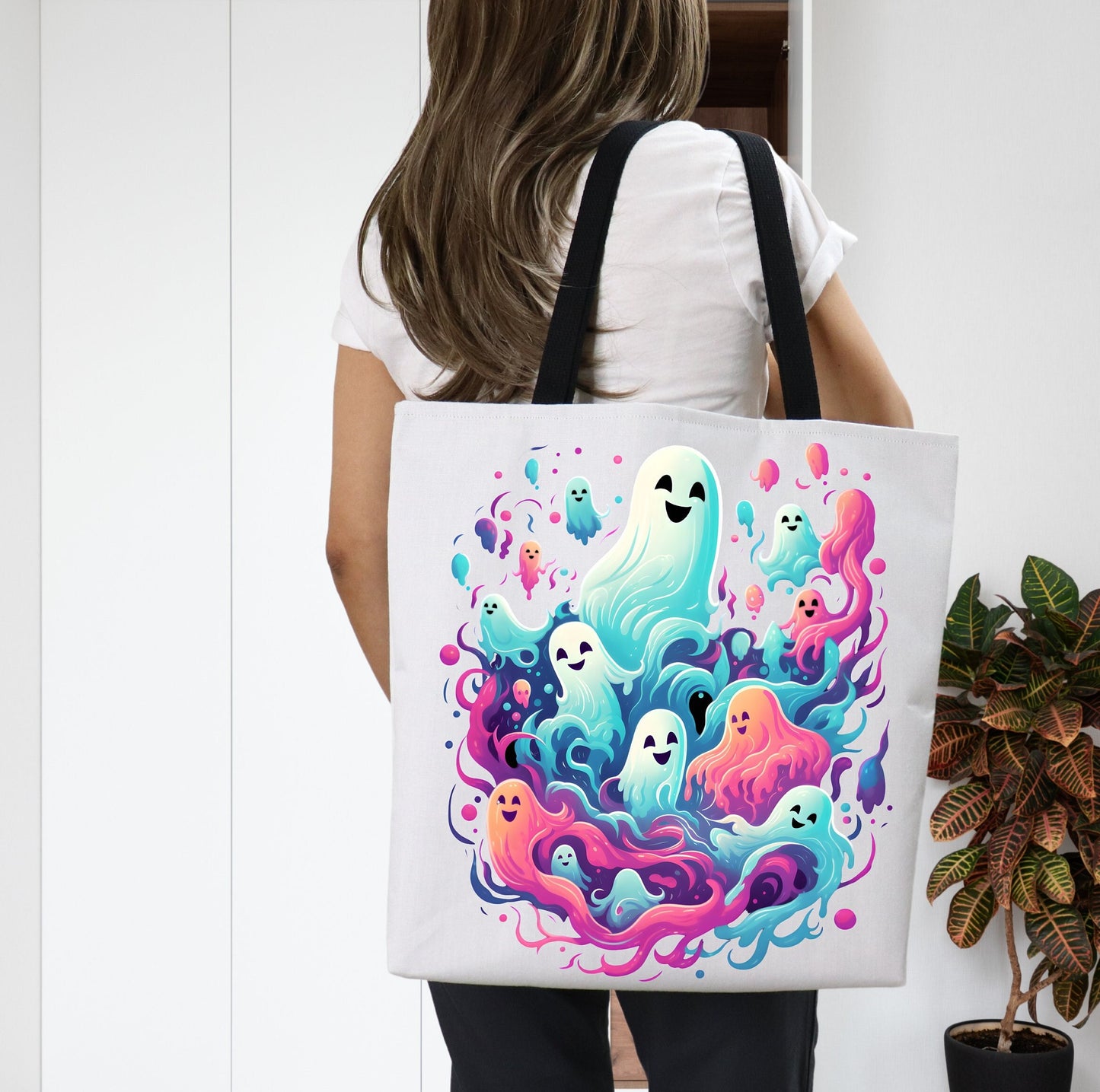 Adorable Tote bag with cute Ghost group, Ghost Tote bag for any Occassion, Cute Ghost Tote bag for Halloween,  Mens, Womens, Kids Tote bag.