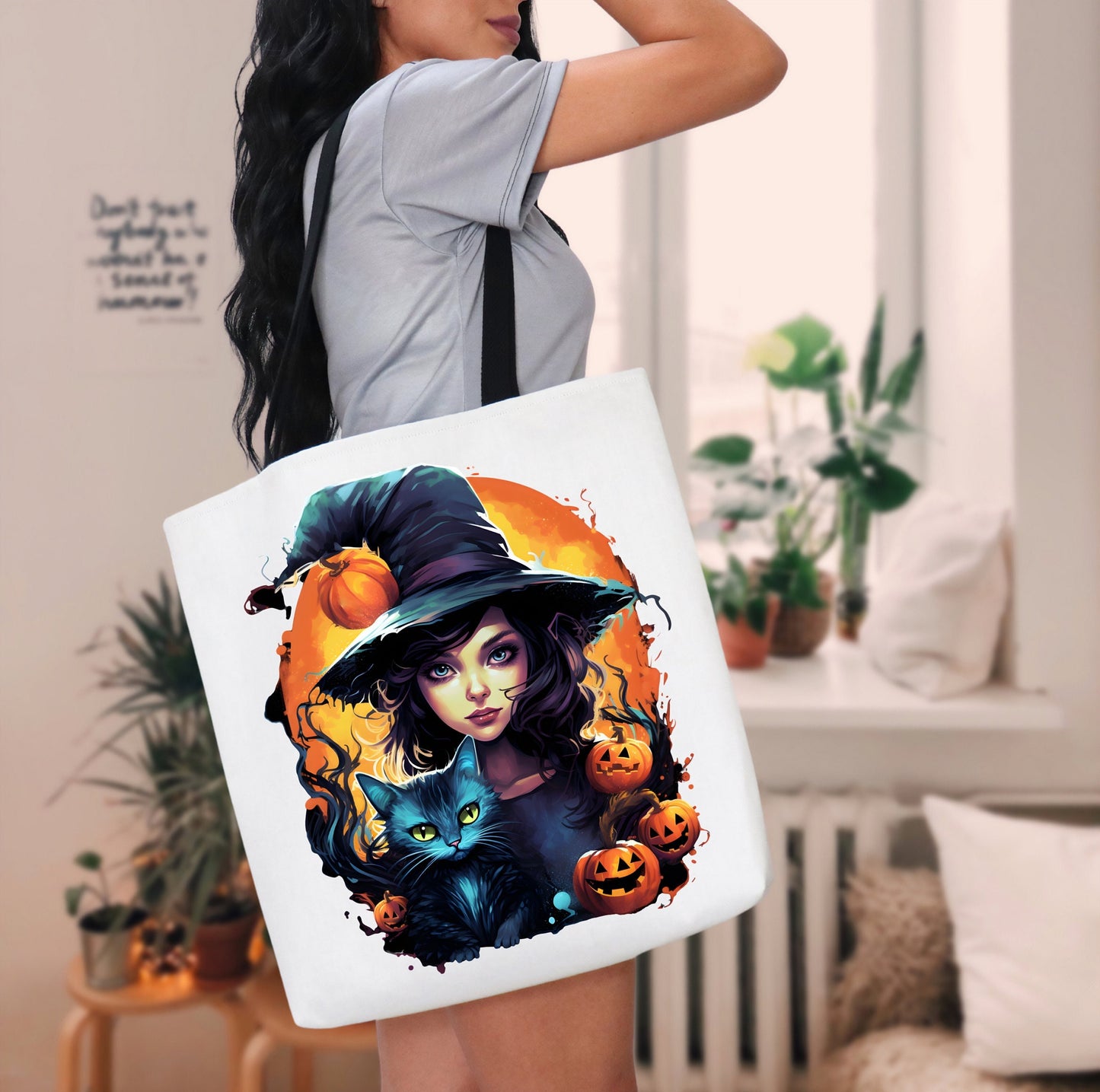 Cute Tote Bag with Beautiful Witch, Witch Tote bag for any Occassion, Cute Witch Tote bag for Halloween,  Mens, Womens, Kids Tote bag