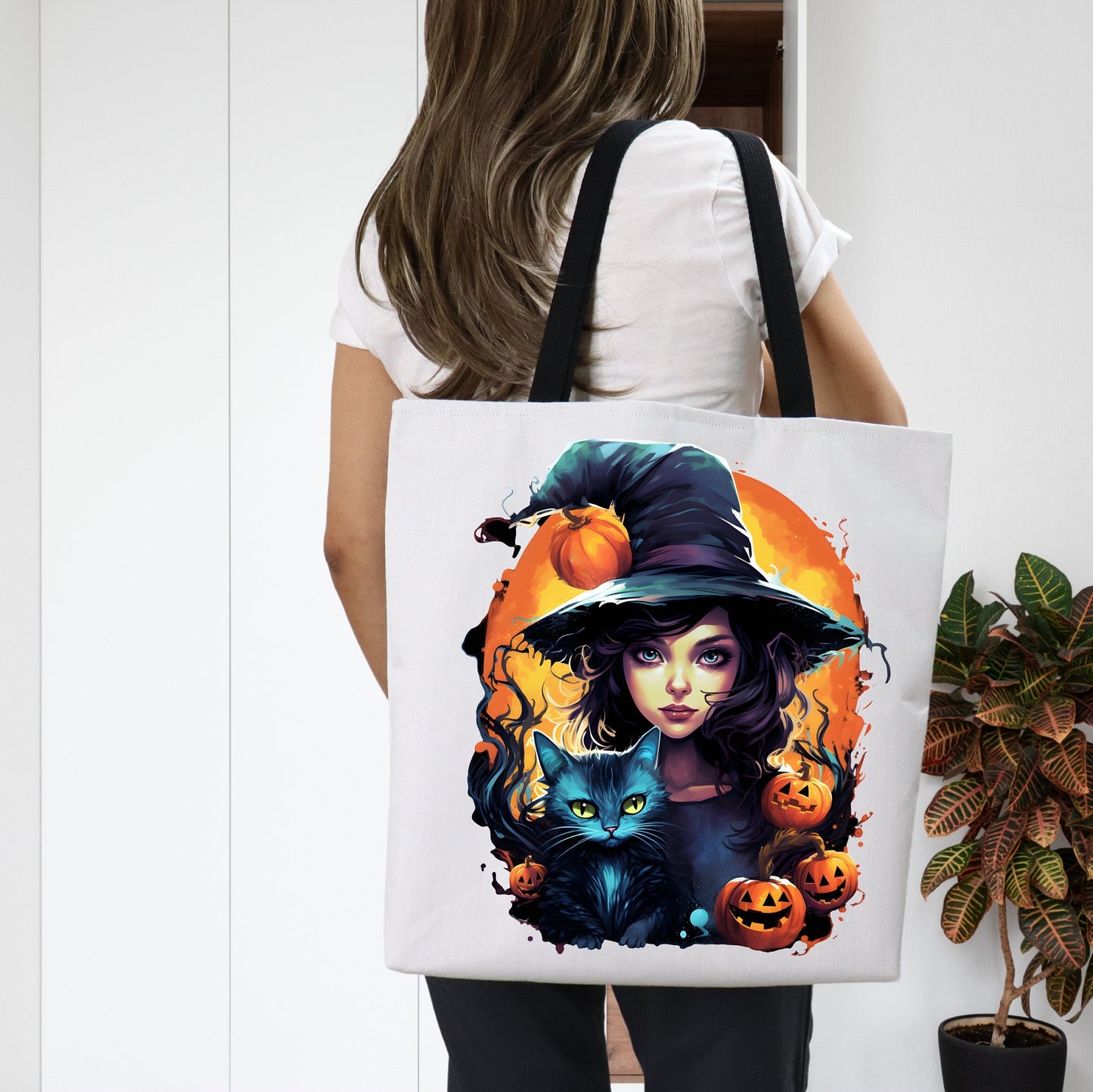 Cute Tote Bag with Beautiful Witch, Witch Tote bag for any Occassion, Cute Witch Tote bag for Halloween,  Mens, Womens, Kids Tote bag