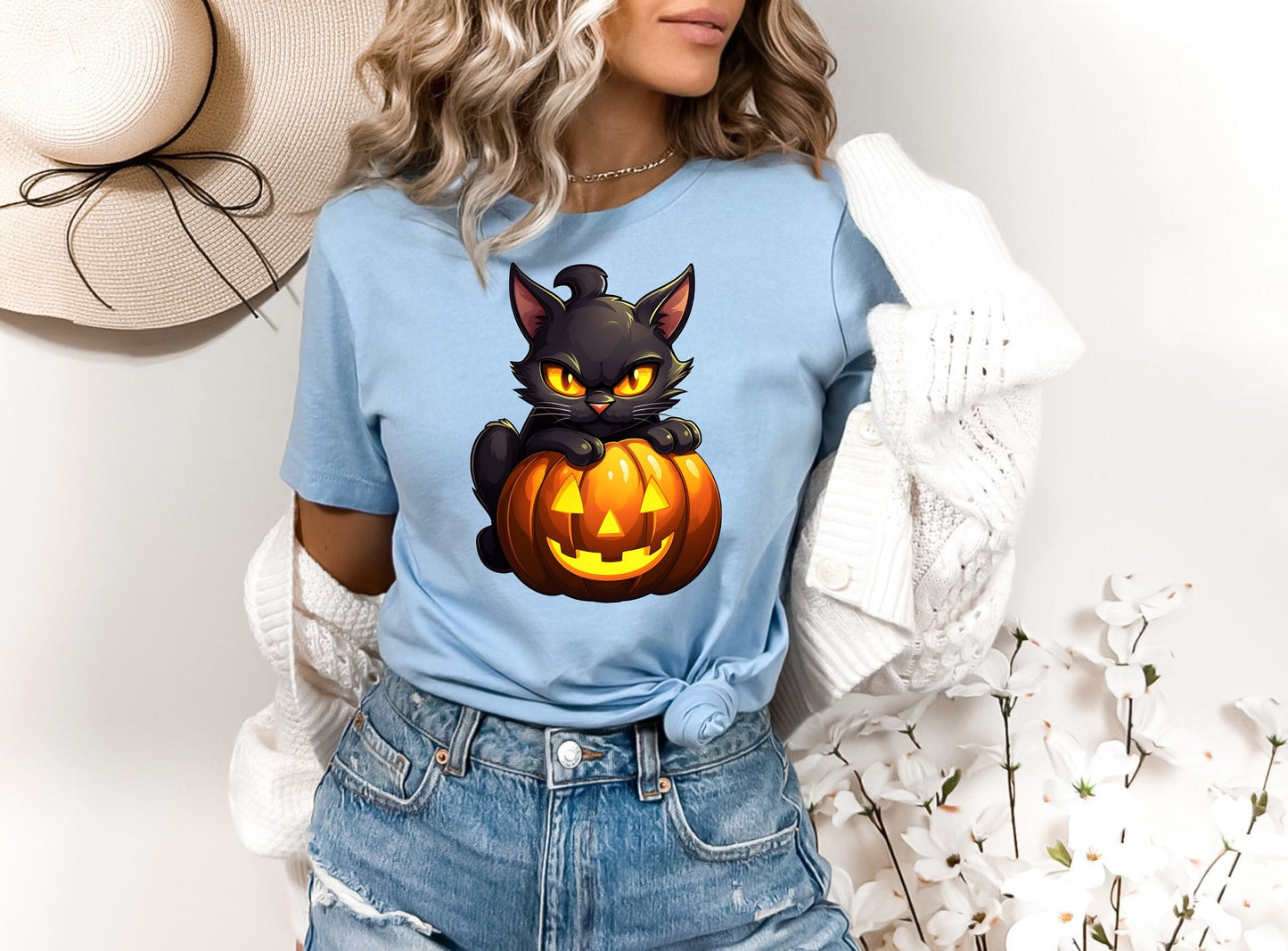 Halloween Black Cat Shirt, Cat Wants To Play Shirt, Cute Black Cat with Pumpkins shirt, Halloween Witches Unlucky Black Cat \Shirt