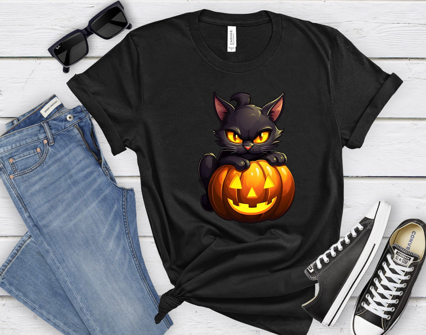 Halloween Black Cat Shirt, Cat Wants To Play Shirt, Cute Black Cat with Pumpkins shirt, Halloween Witches Unlucky Black Cat \Shirt