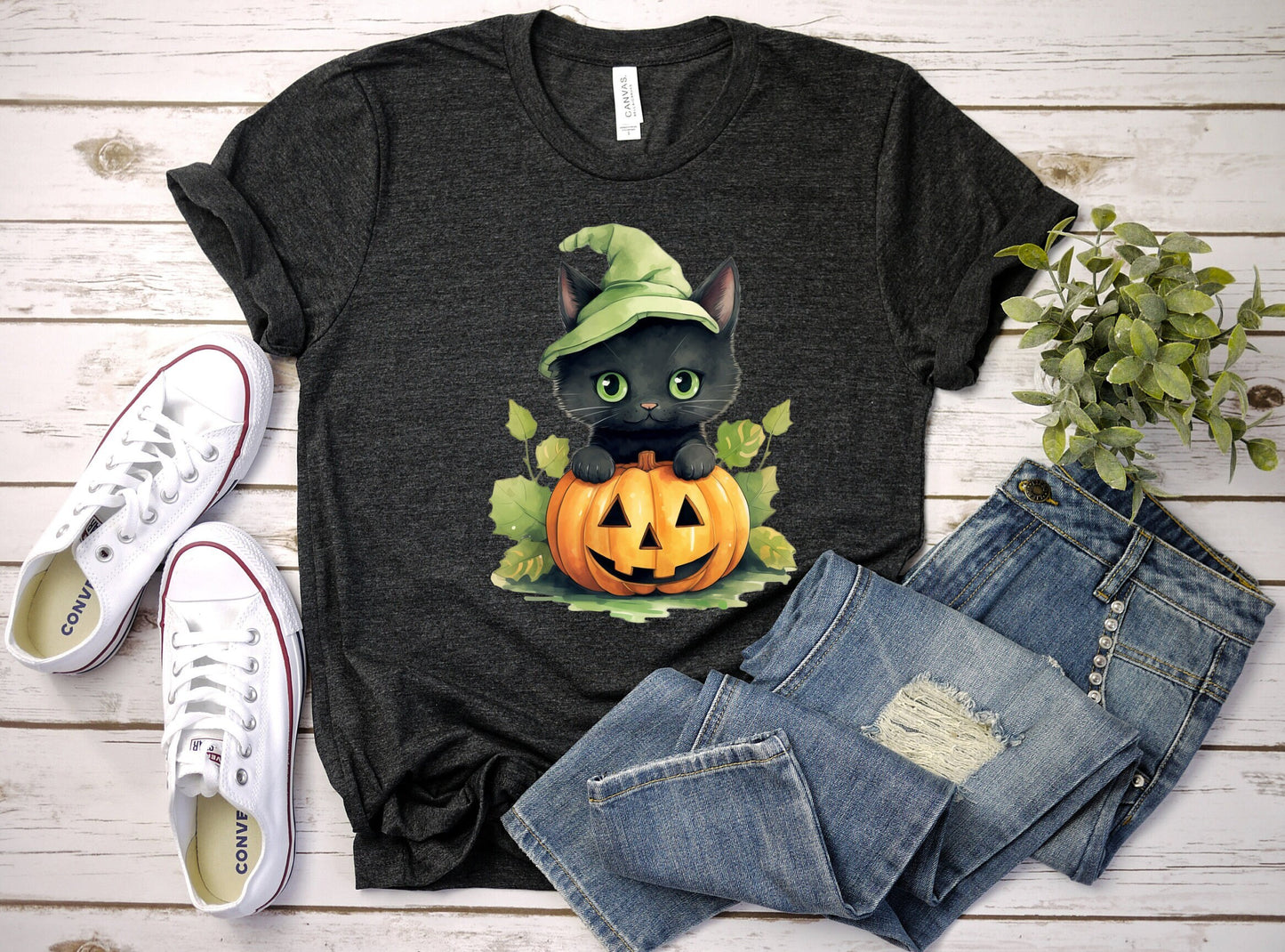 Halloween forest leaf Black Cat Shirt, Cat Wants To Play Shirt, Cute Black Cat with Pumpkins shirt, Halloween Witches forest Black Cat Shirt