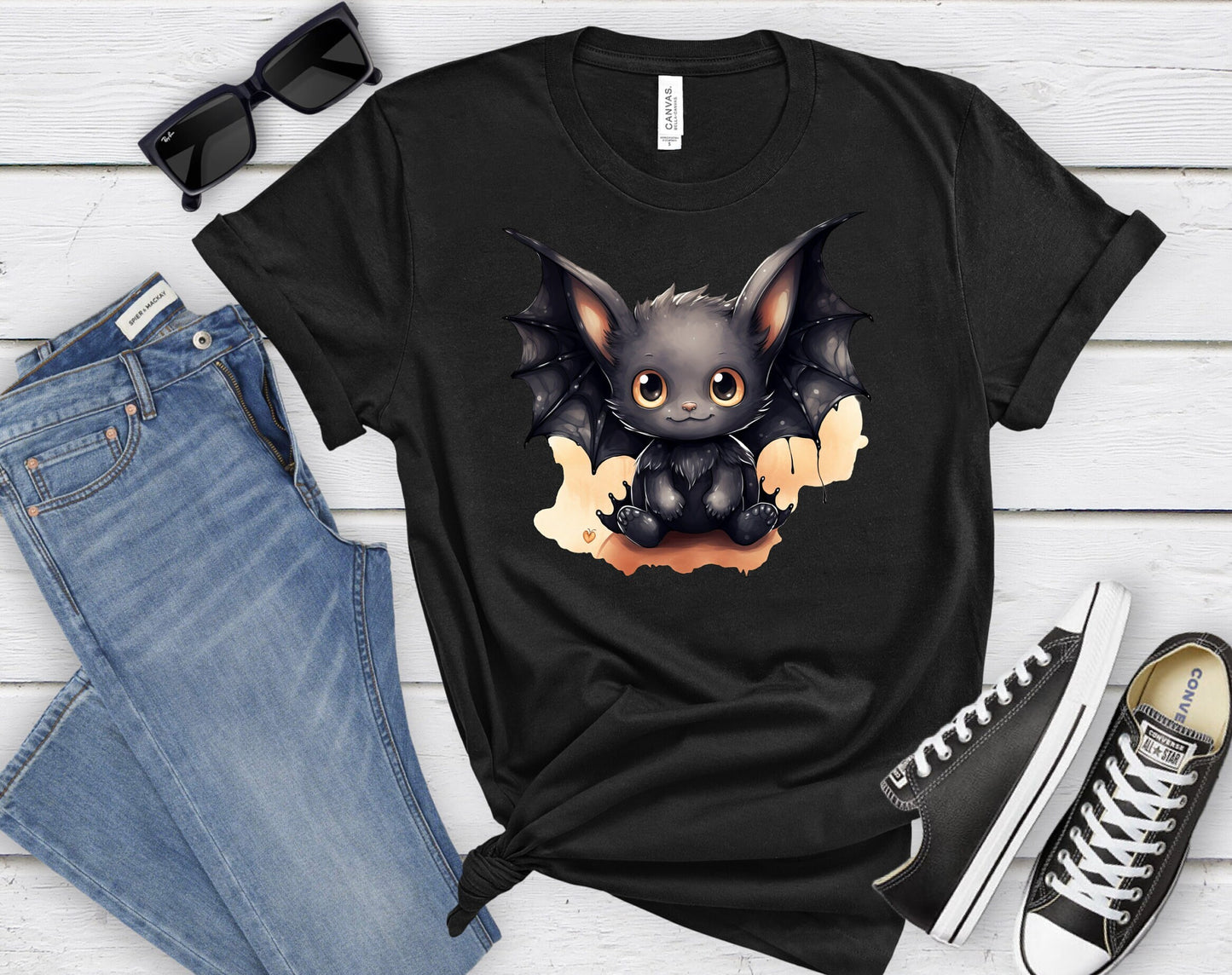 Halloween Black Vampire Bat Shirt, Bat Wants To Play Shirt, Adorable Black Bat with Big Eyes shirt, Halloween Witches Vampire Bat Shirt