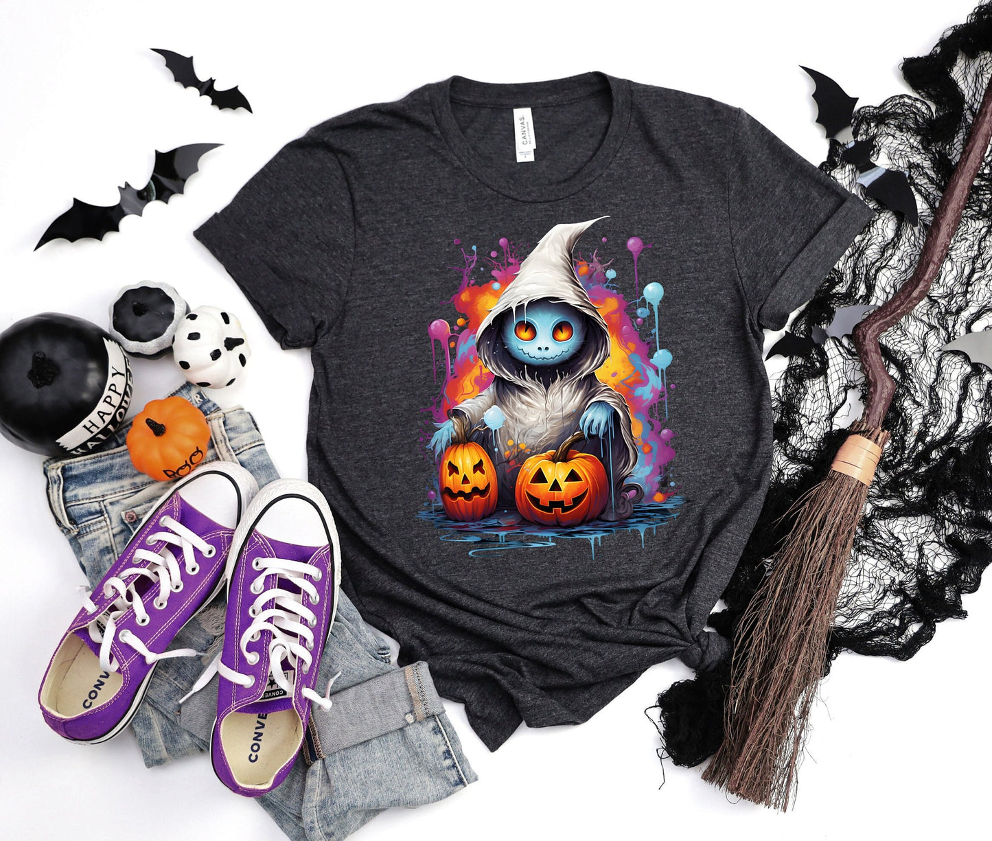 Halloween Hooded Ghost Pumpkin Shirt, Ghost Wants To Play Shirt, Creepy Ghost shirt, Halloween Colorful Splash Ghost Shirt, Creeper Ghost