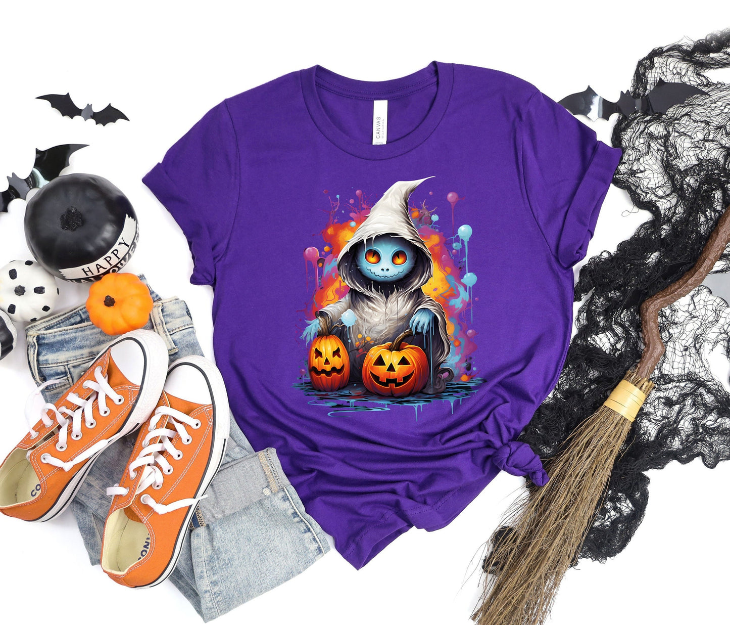 Halloween Hooded Ghost Pumpkin Shirt, Ghost Wants To Play Shirt, Creepy Ghost shirt, Halloween Colorful Splash Ghost Shirt, Creeper Ghost
