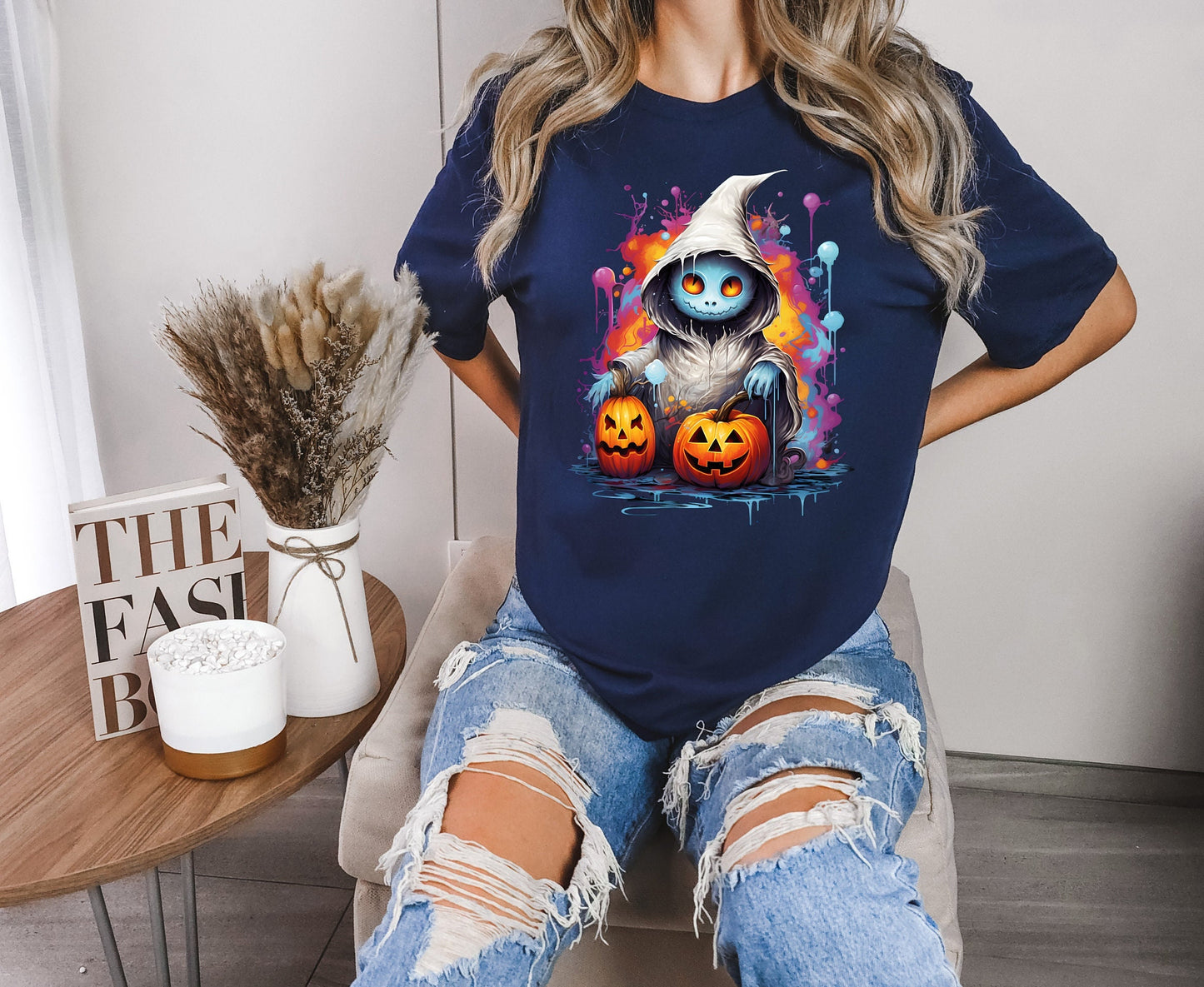 Halloween Hooded Ghost Pumpkin Shirt, Ghost Wants To Play Shirt, Creepy Ghost shirt, Halloween Colorful Splash Ghost Shirt, Creeper Ghost