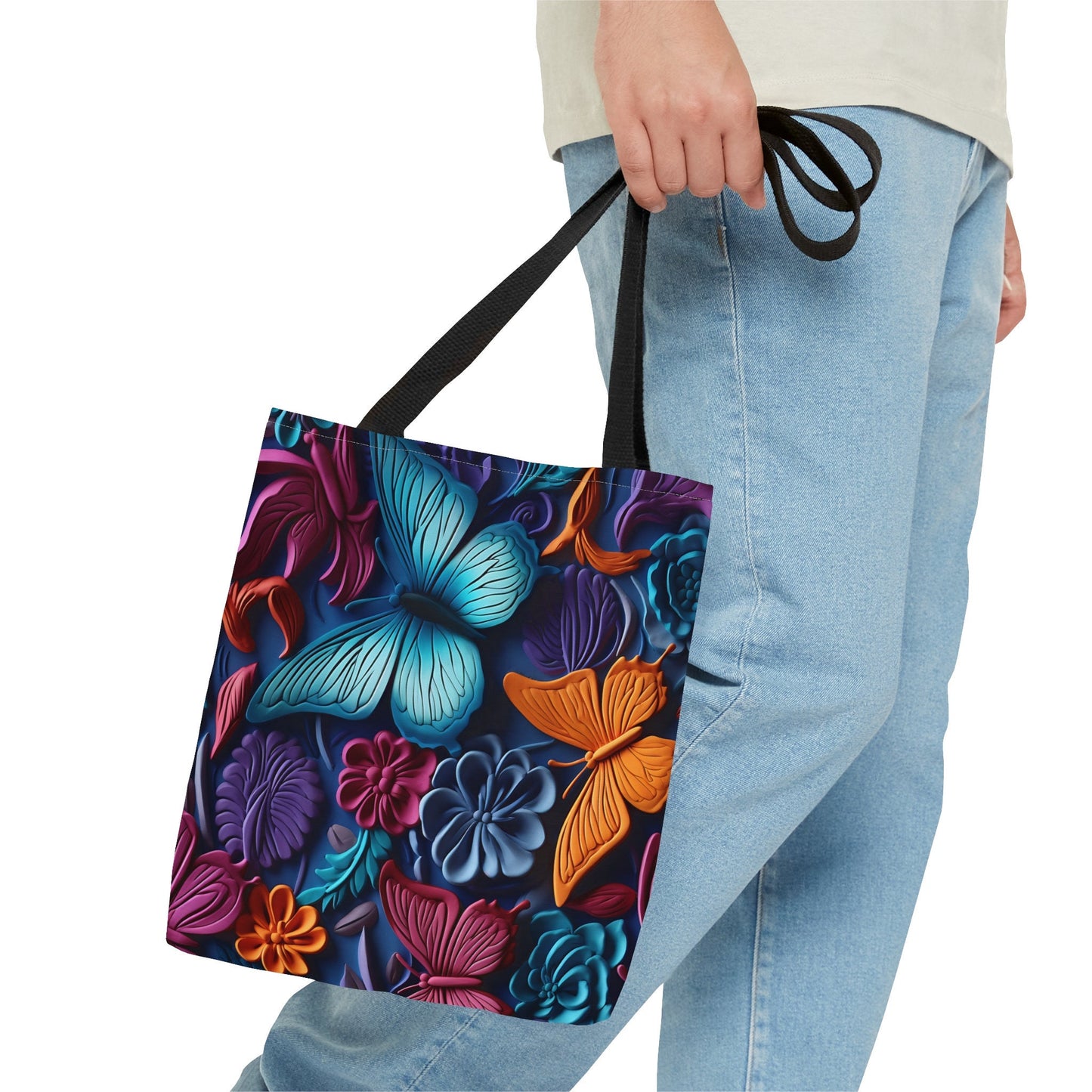 Colorful Tote Bag with Beautiful Butterflies and Flowers, Gorgeous Tote bag with colorful Butterflies and Flowers design, Cute Tote Bag